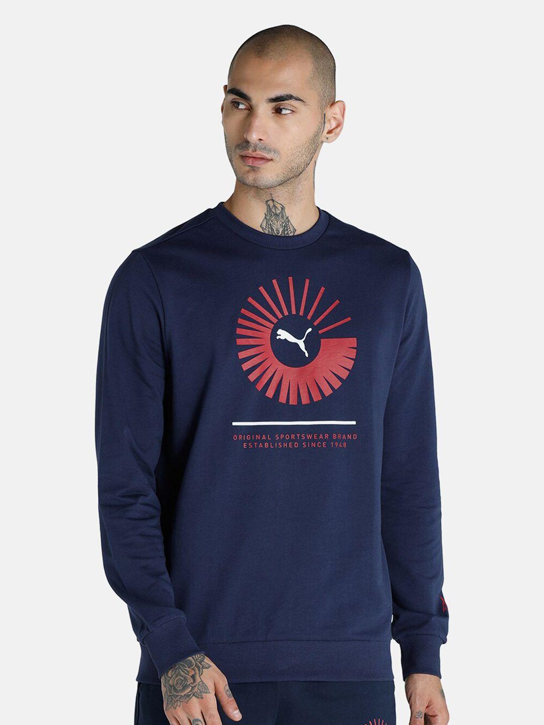puma men navy blue puma x 1der graphic crew cotton sweatshirt