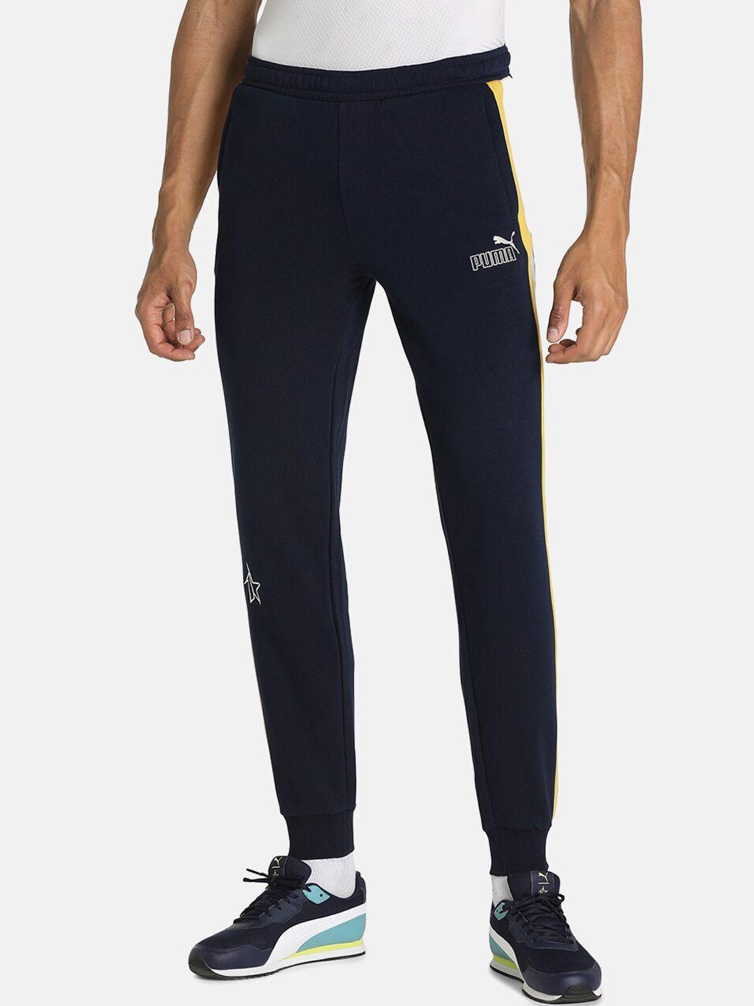 puma men navy blue pumax1der core pants solid cotton joggers