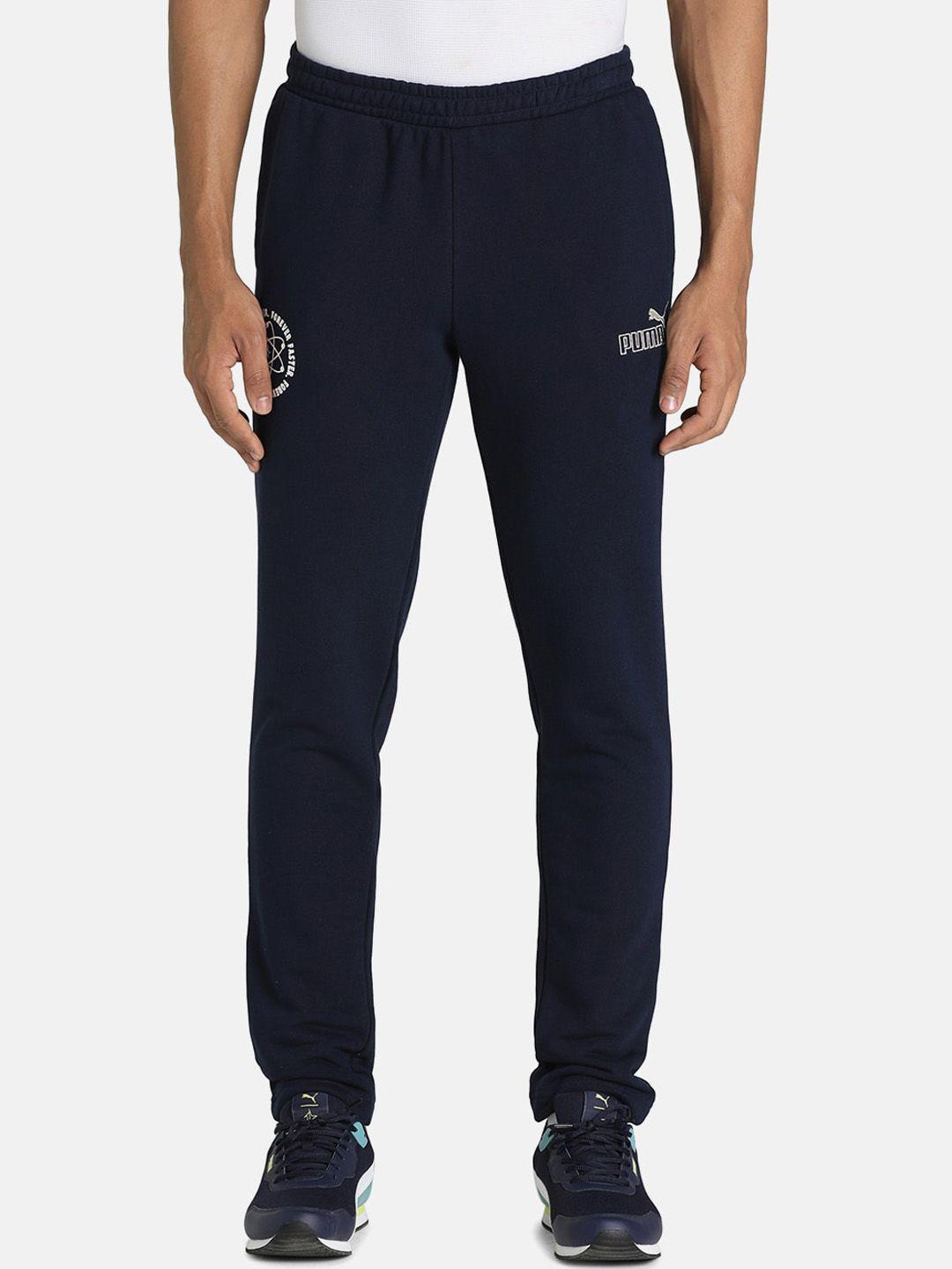 puma men navy blue pumax1der design core cotton track pants