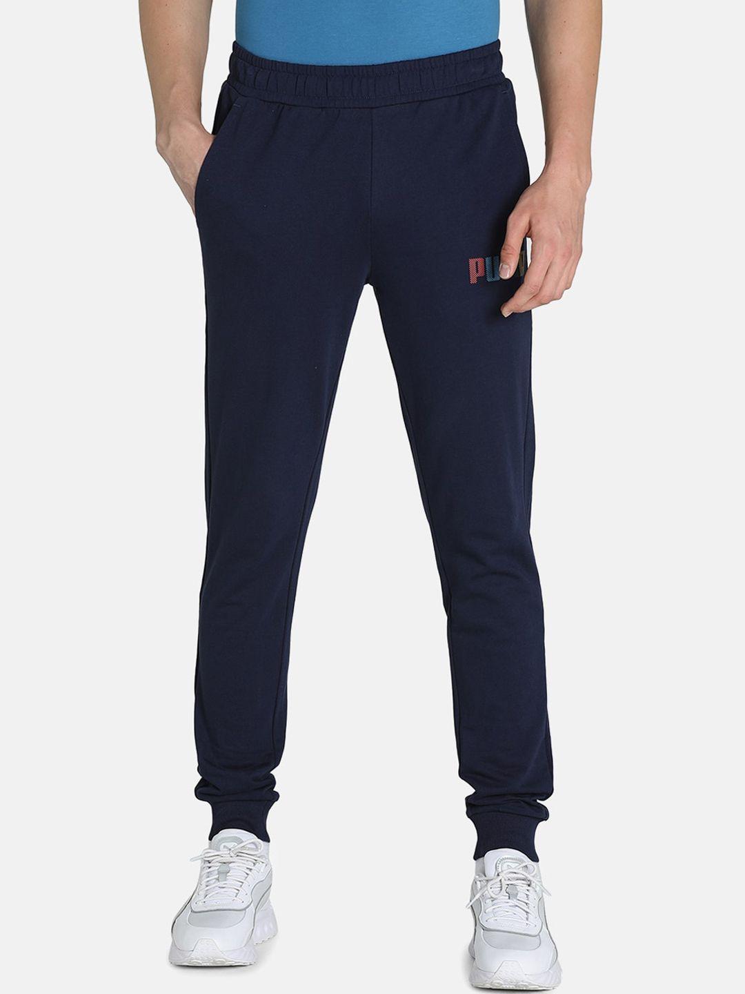 puma men navy blue solid joggers