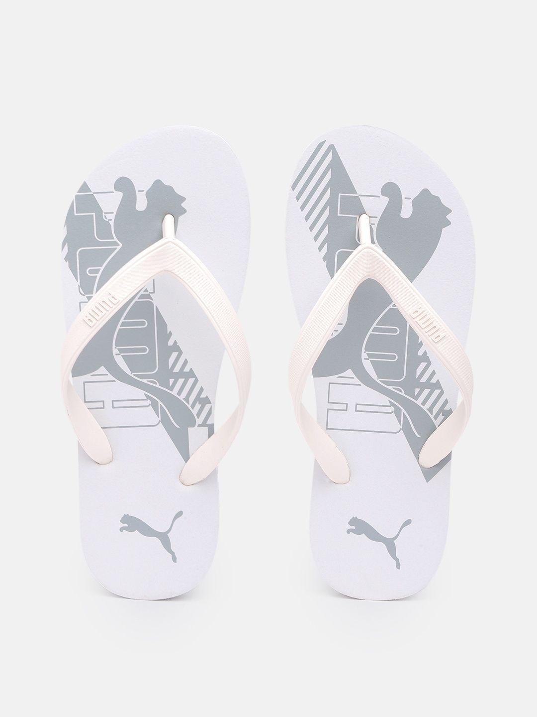 puma men off white & grey leon v3 brand logo printed thong flip-flops