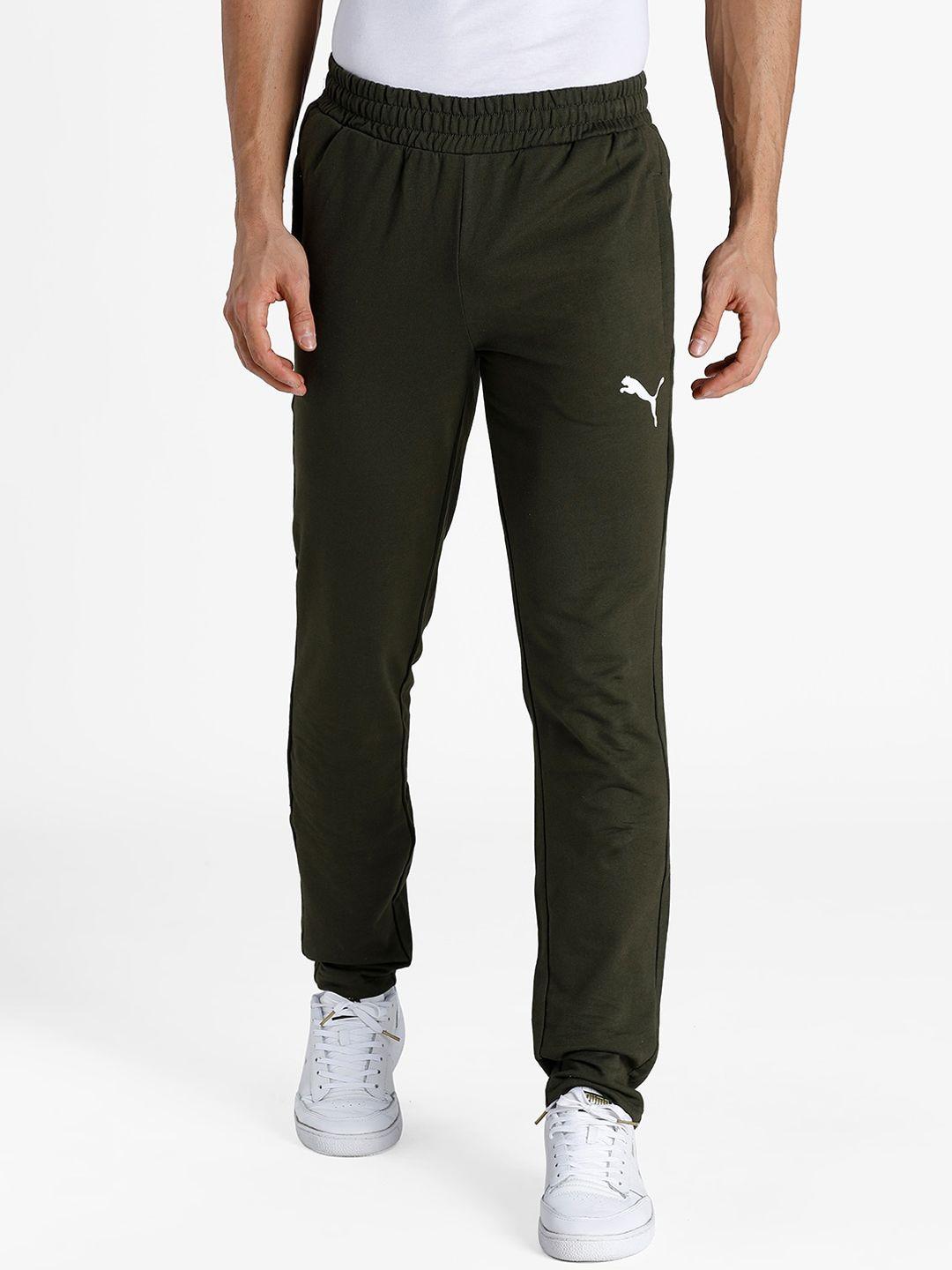 puma men olive green brand logo printed track pants