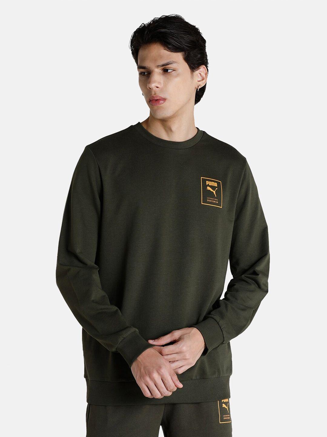 puma men olive green crew regular fit sweatshirt