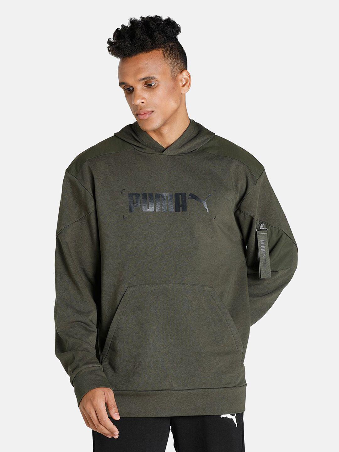 puma men olive green nu-tility hooded sweatshirt