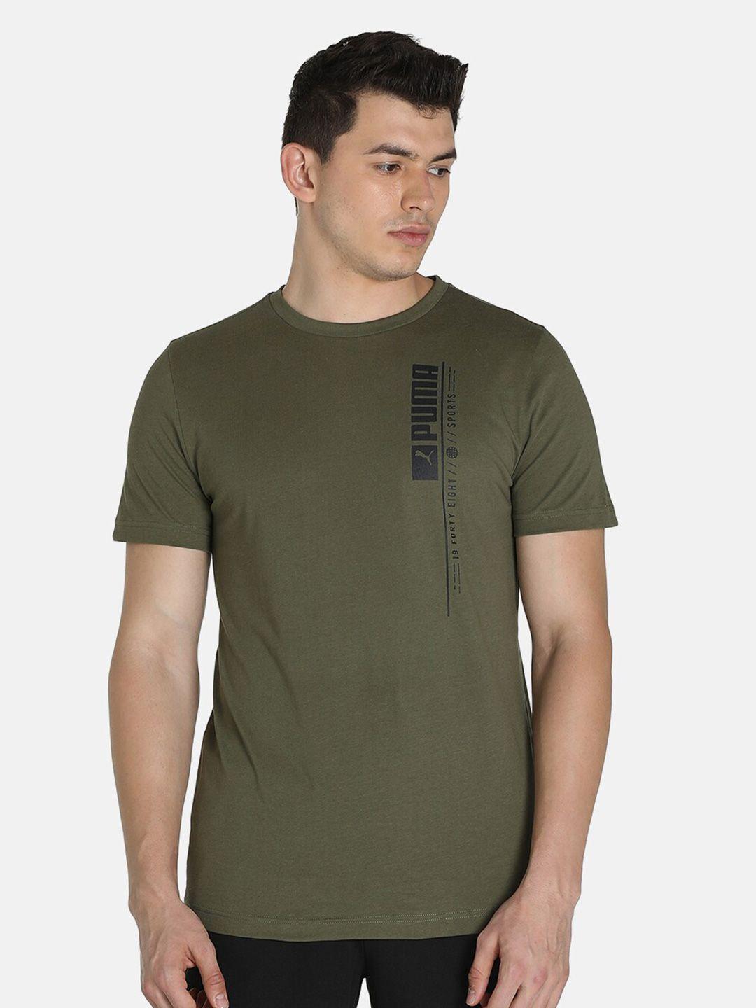 puma men olive green relaxed fit 19 forty eight graphic cotton t-shirt