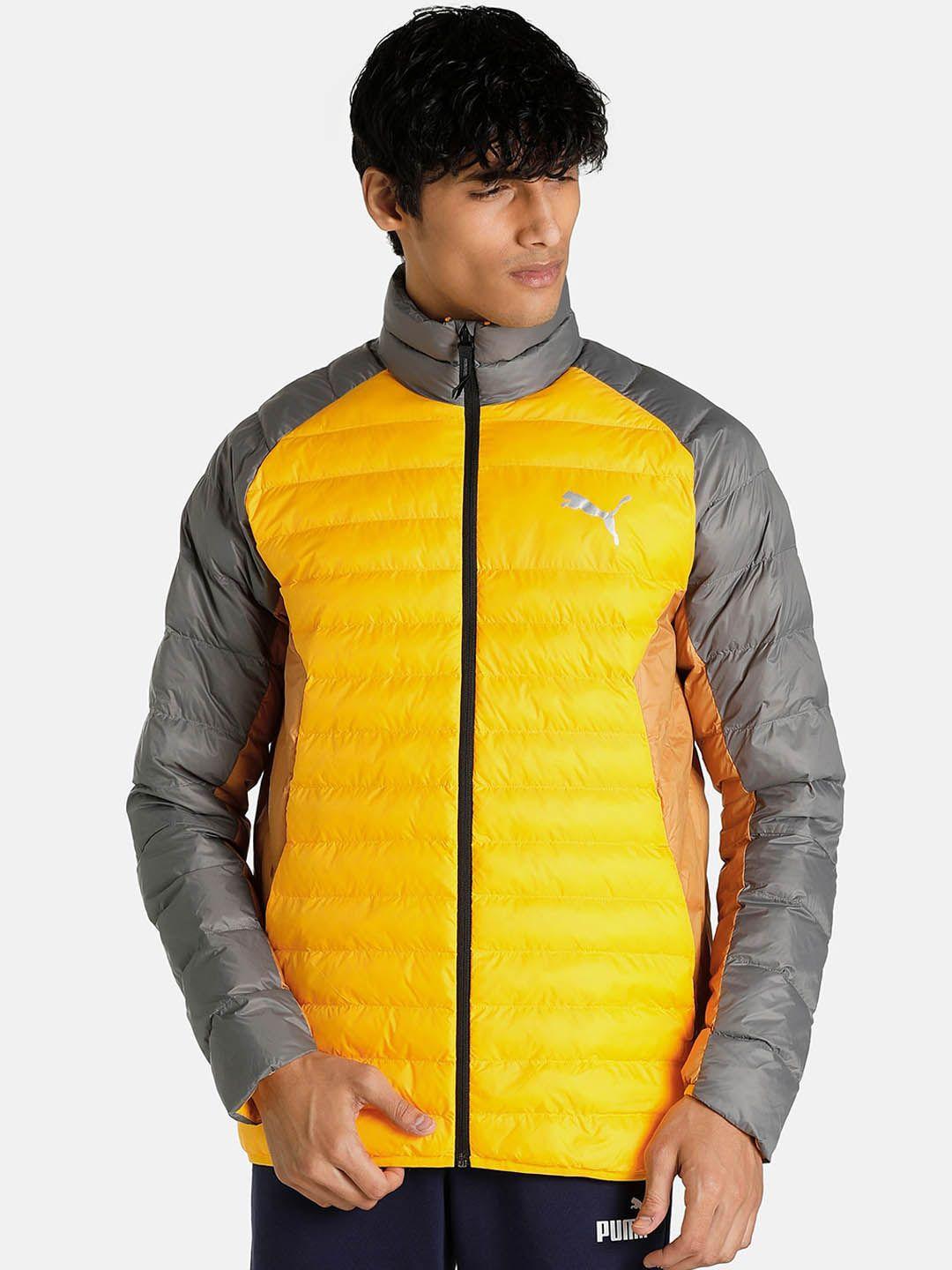 puma men orange grey colourblocked outdoor puffer jacket