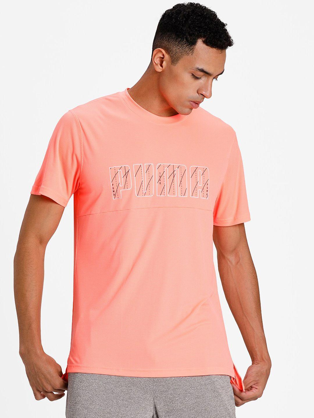 puma men orange printed round neck t-shirt