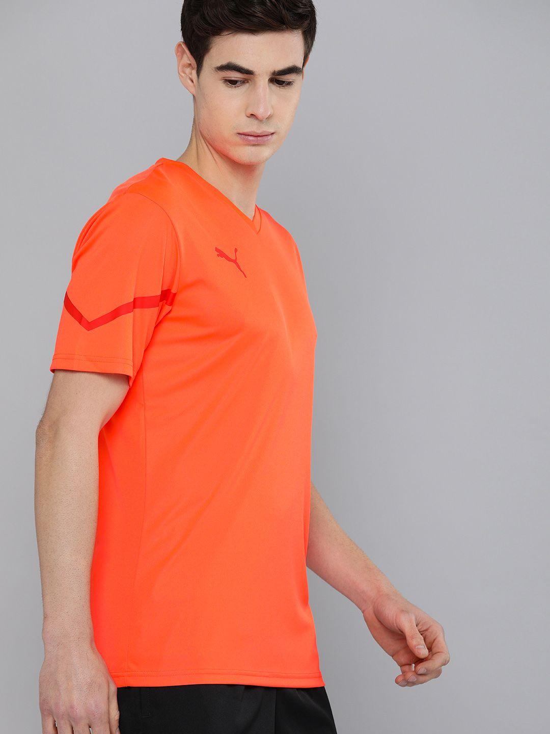 puma men orange solid v-neck teamflash jersey t-shirt