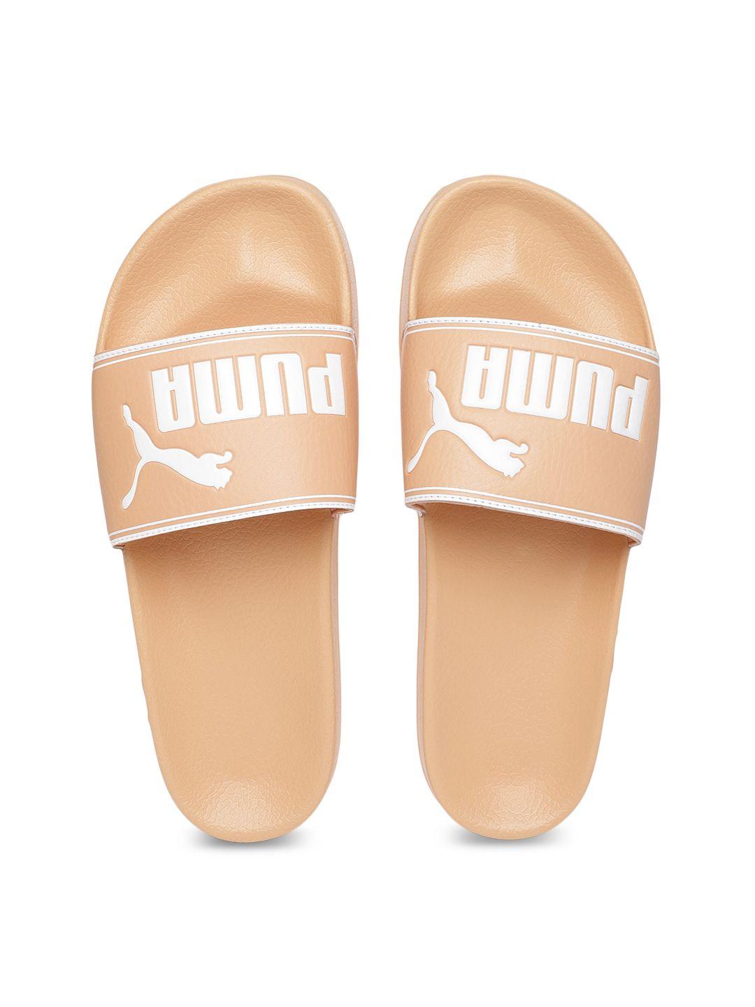 puma men peach-coloured leadcat printed sliders