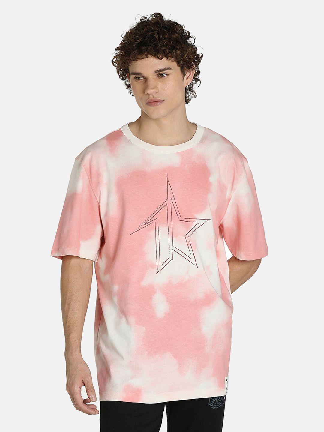 puma men pink & white x 1der kl rahul relaxed cotton t-shirt