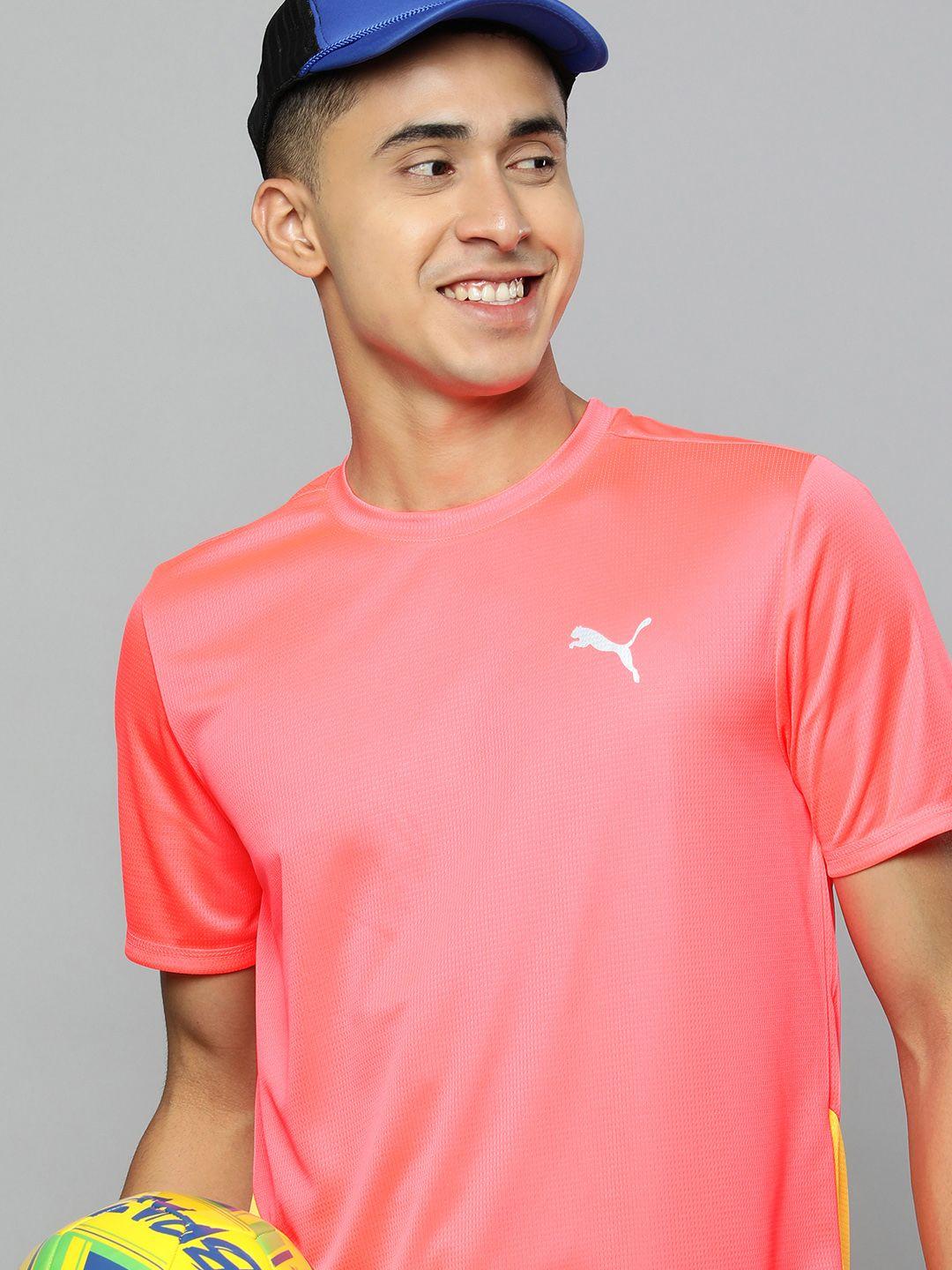 puma men pink favourite short sleeve running t-shirt