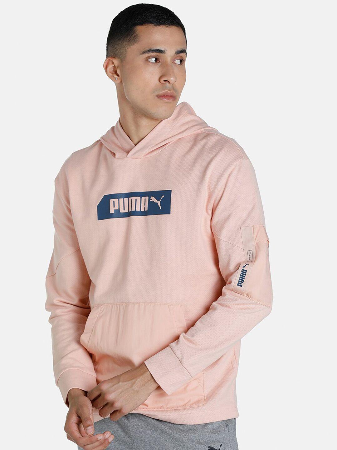 puma men pink printed nu-tility hoodie