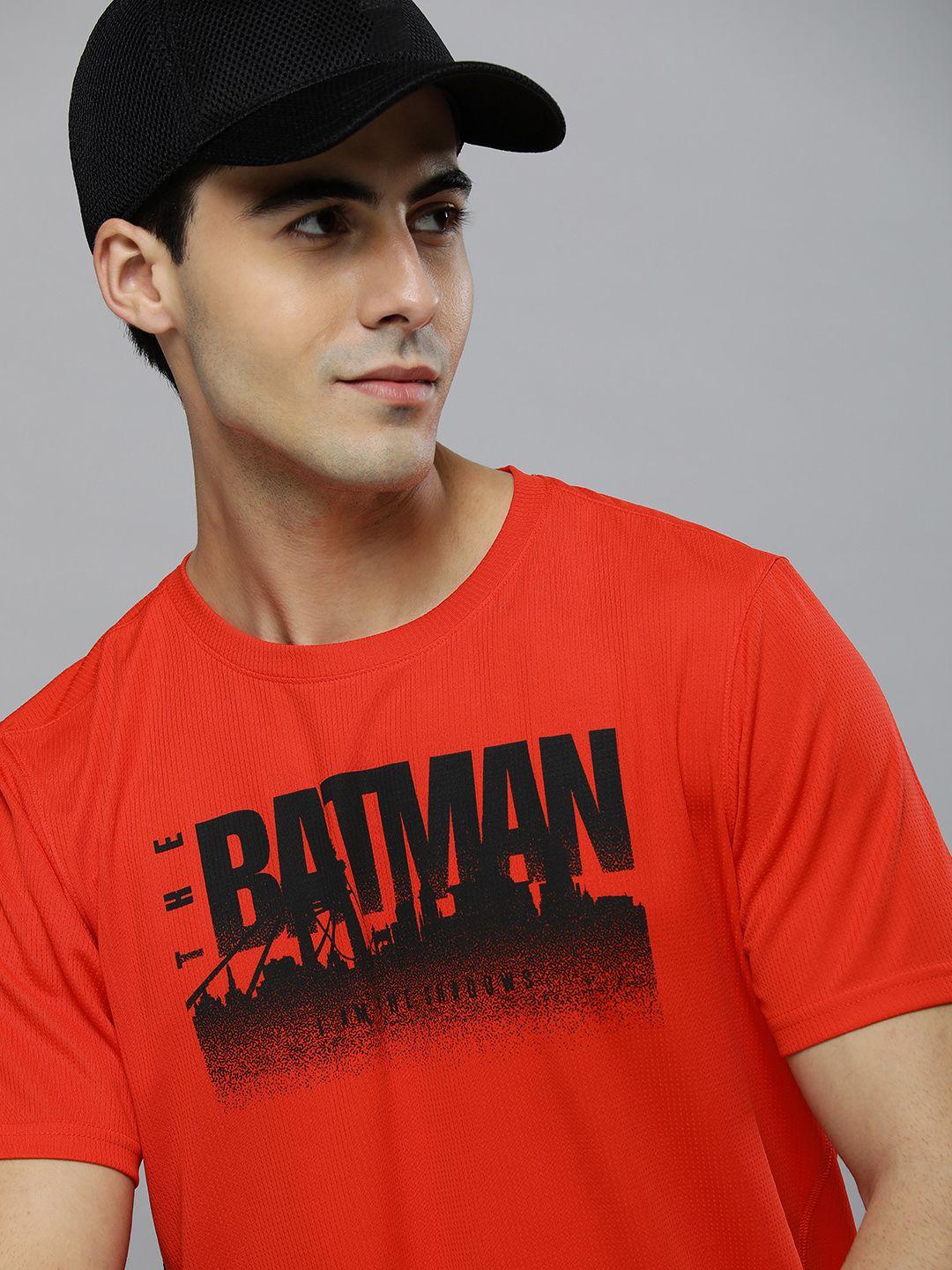 puma men red & black batman printed perforated training t-shirt