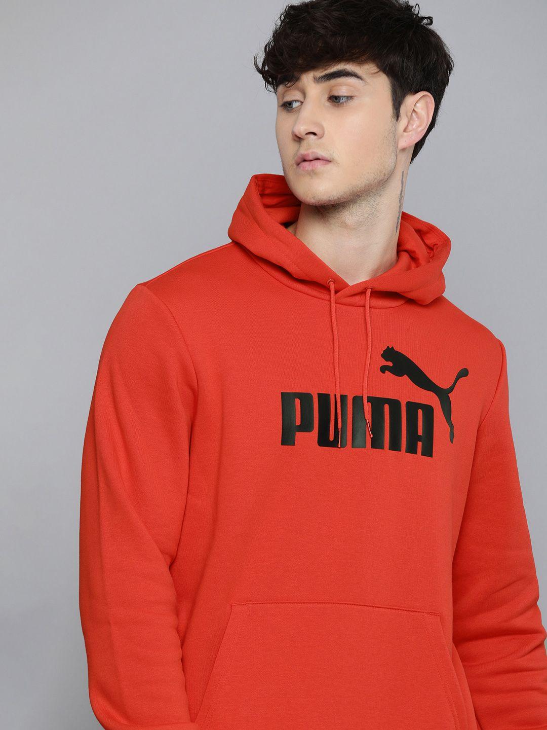 puma men red & black essential big logo printed hooded sweatshirt