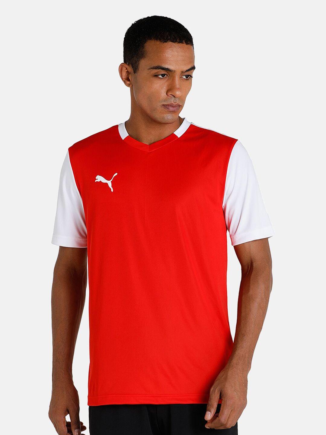 puma men red & white colourblocked t-shirt