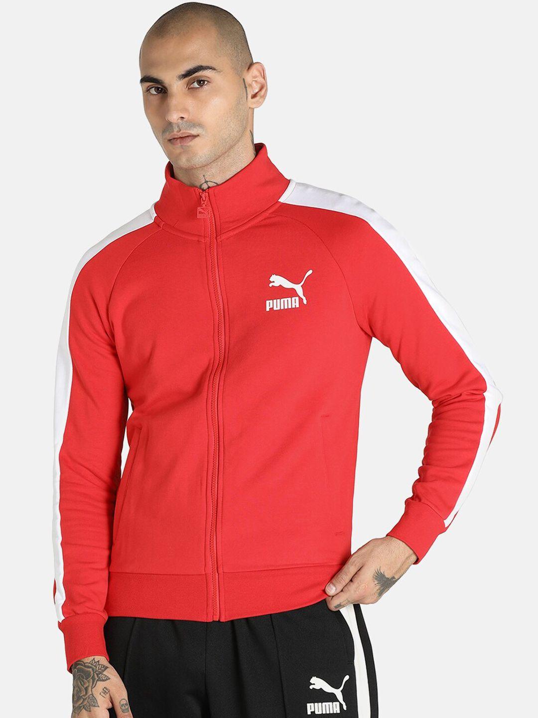 puma men red brand logo bomber track jacket