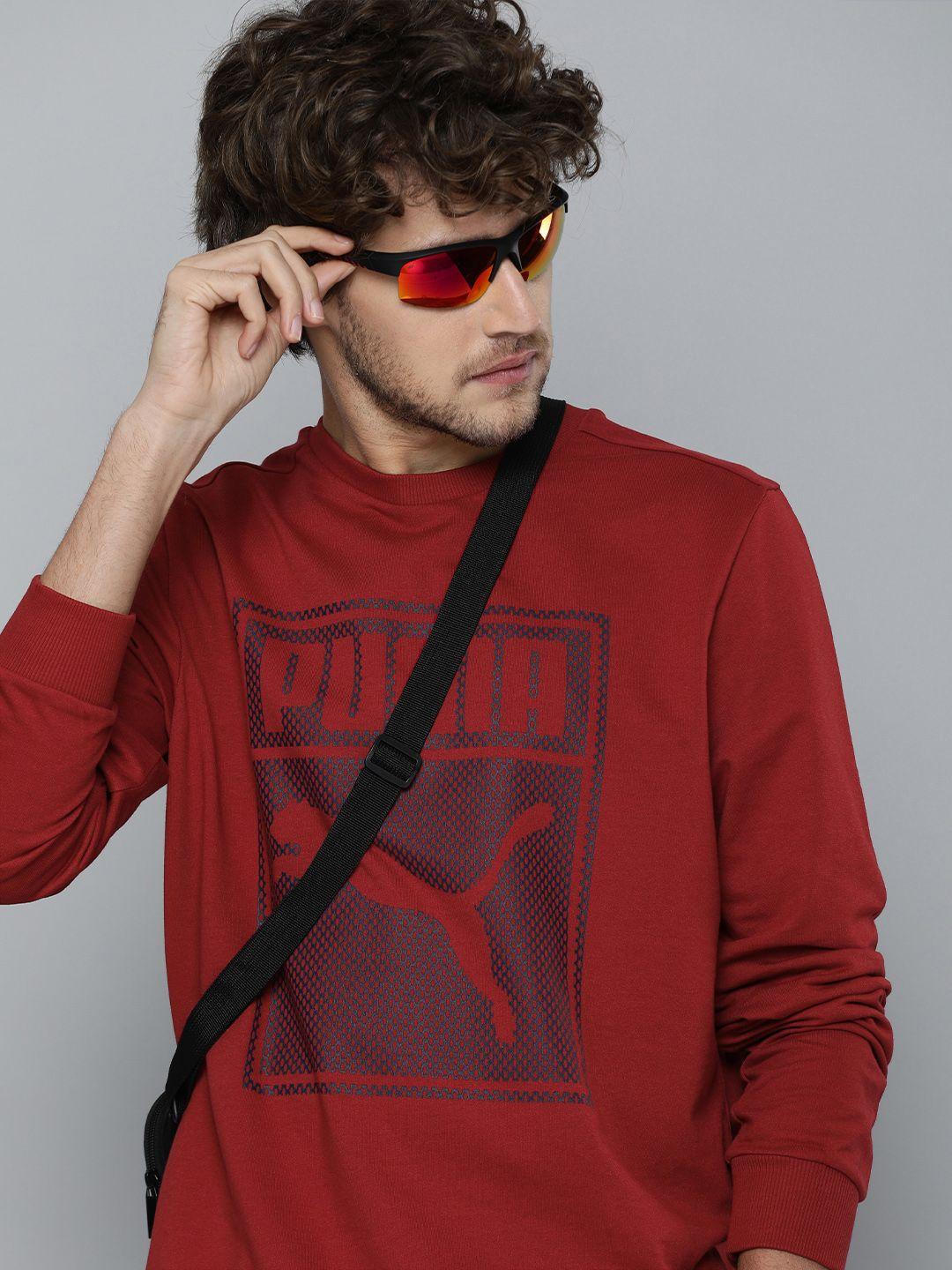 puma men red brand logo graphic printed casual sweatshirt