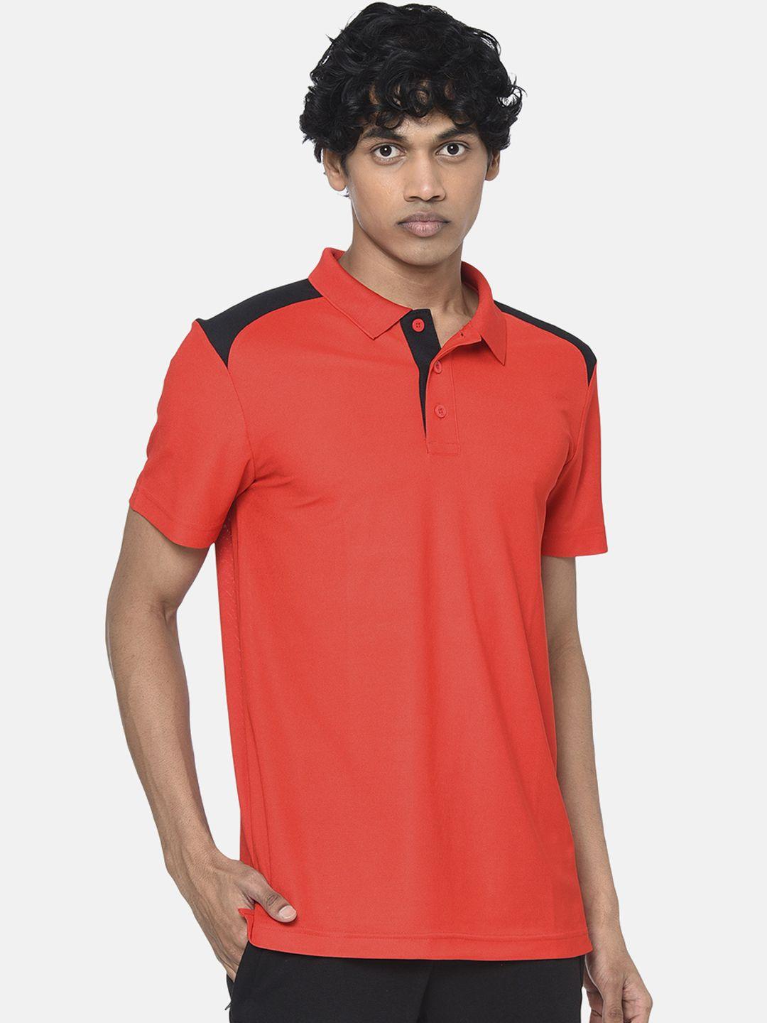 puma men red colourblocked train polo t-shirt