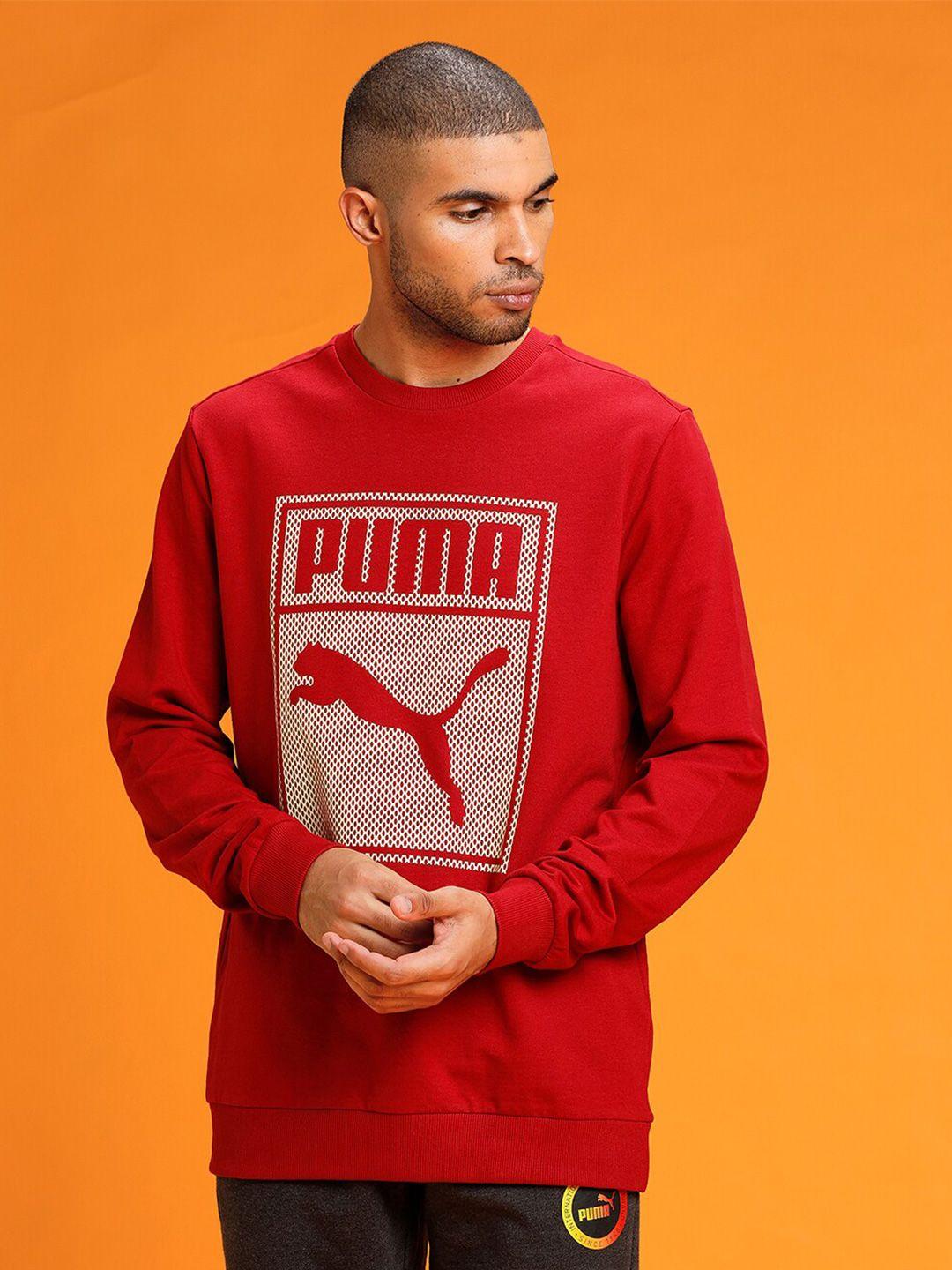 puma men red graphic crew printed cotton sweatshirt