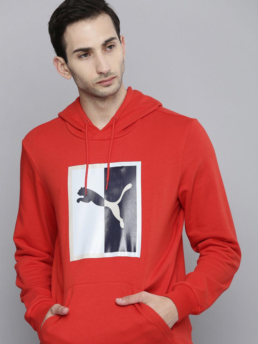 puma men red graphic printed hooded sweatshirt