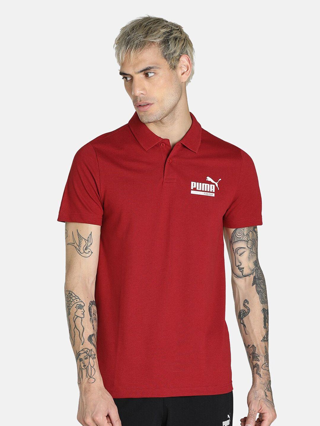 puma men red polo collar slim fit t-shirt