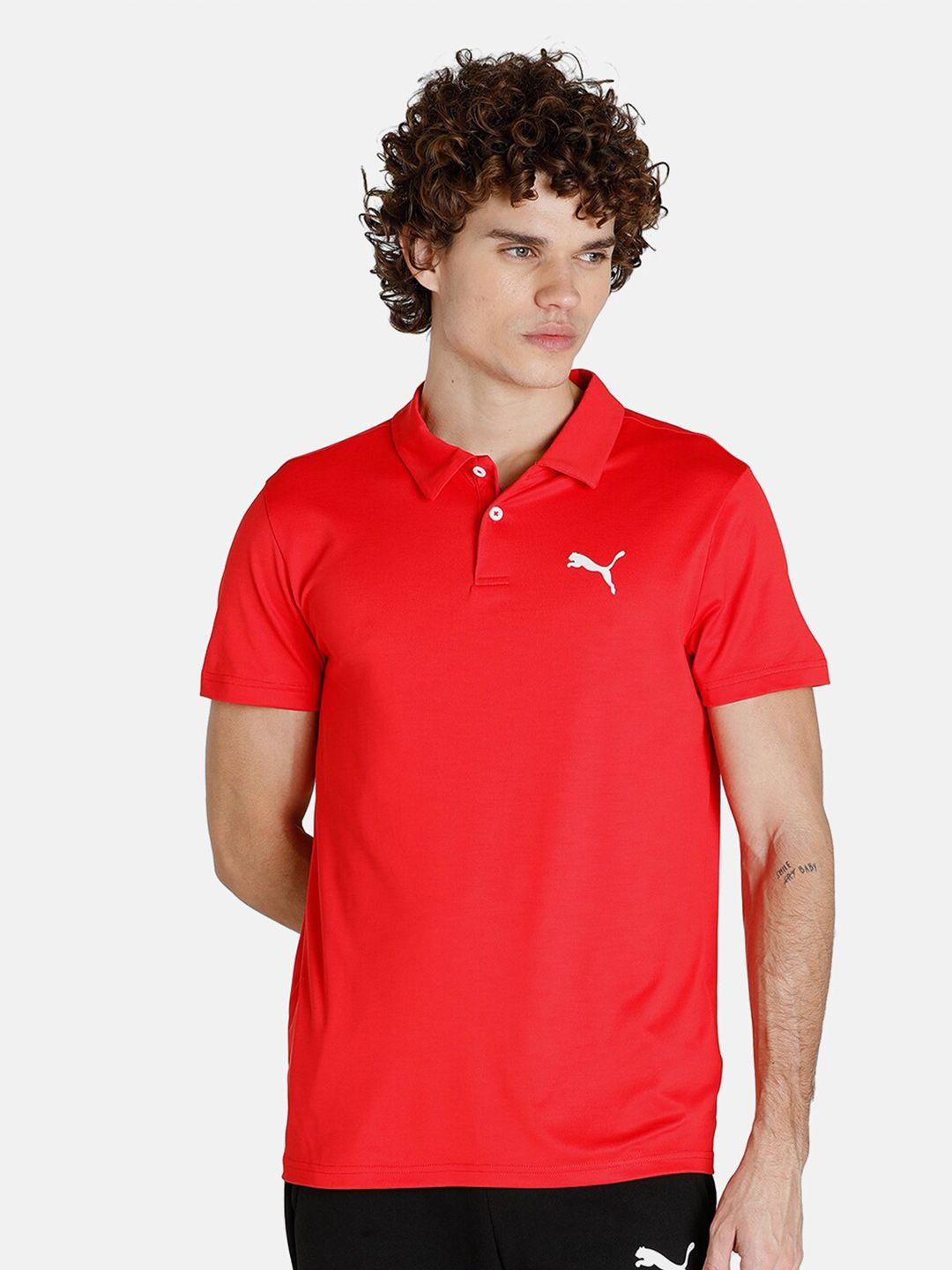 puma men red polo collar training or gym t-shirt