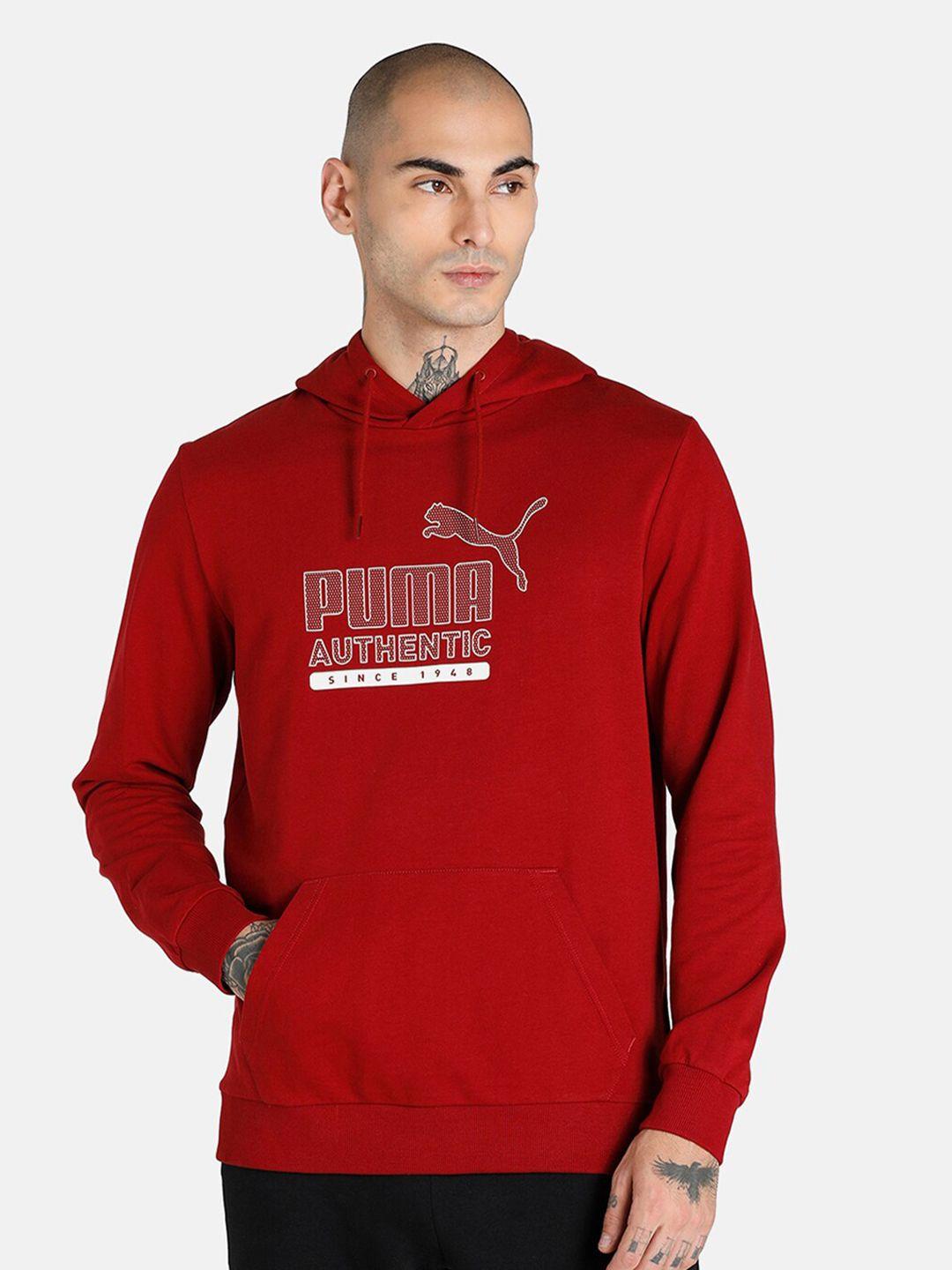 puma men red printed hooded sweatshirt