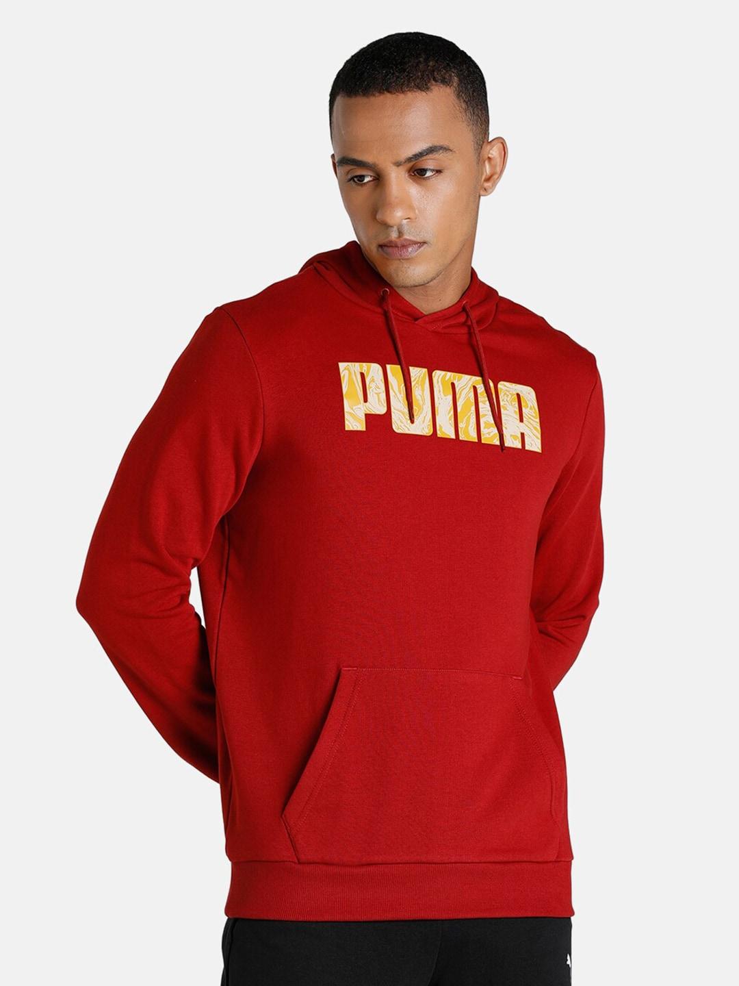 puma men red puma graphic printed hooded sweatshirt