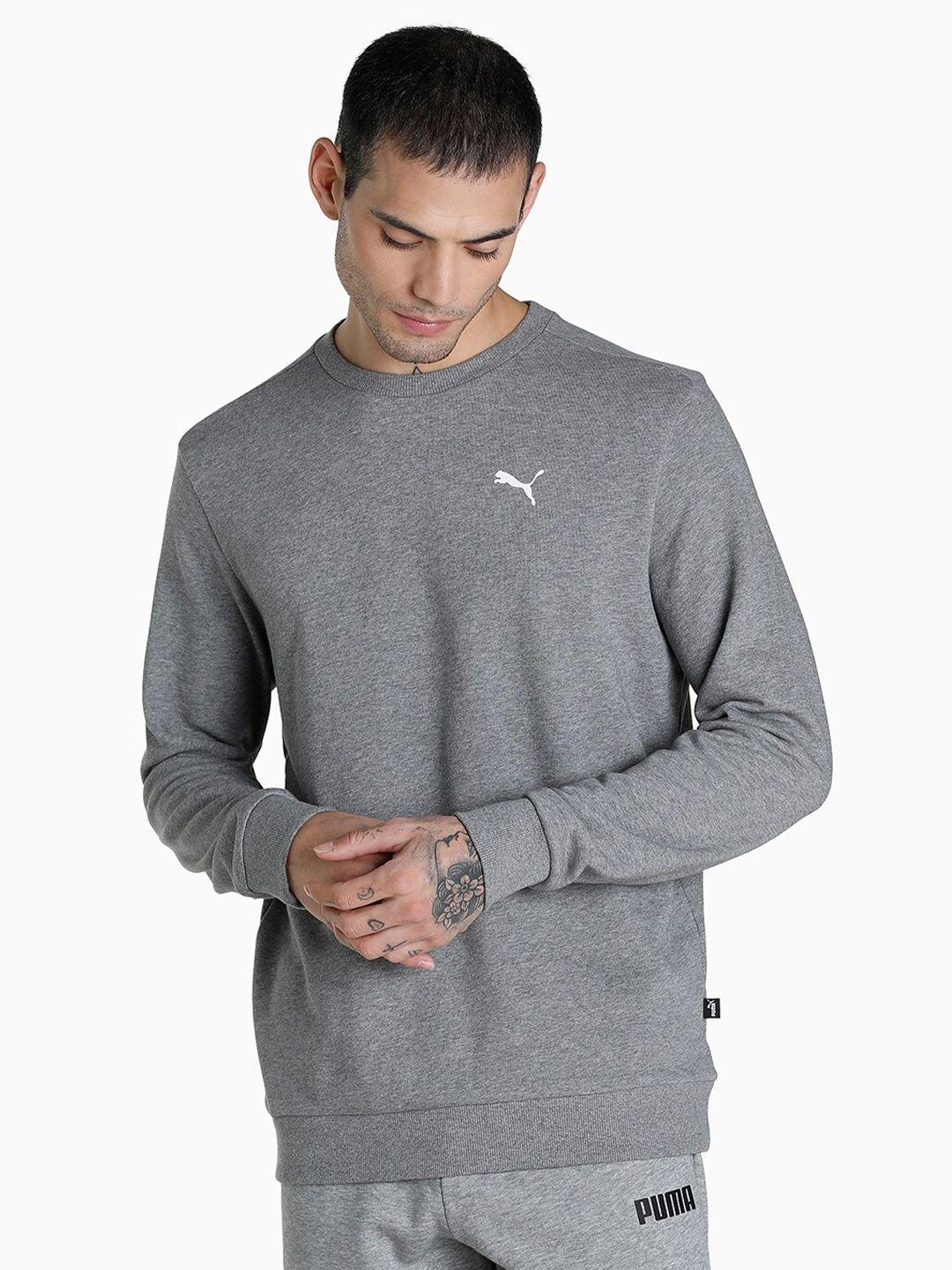 puma men solid grey crew  sweatshirt