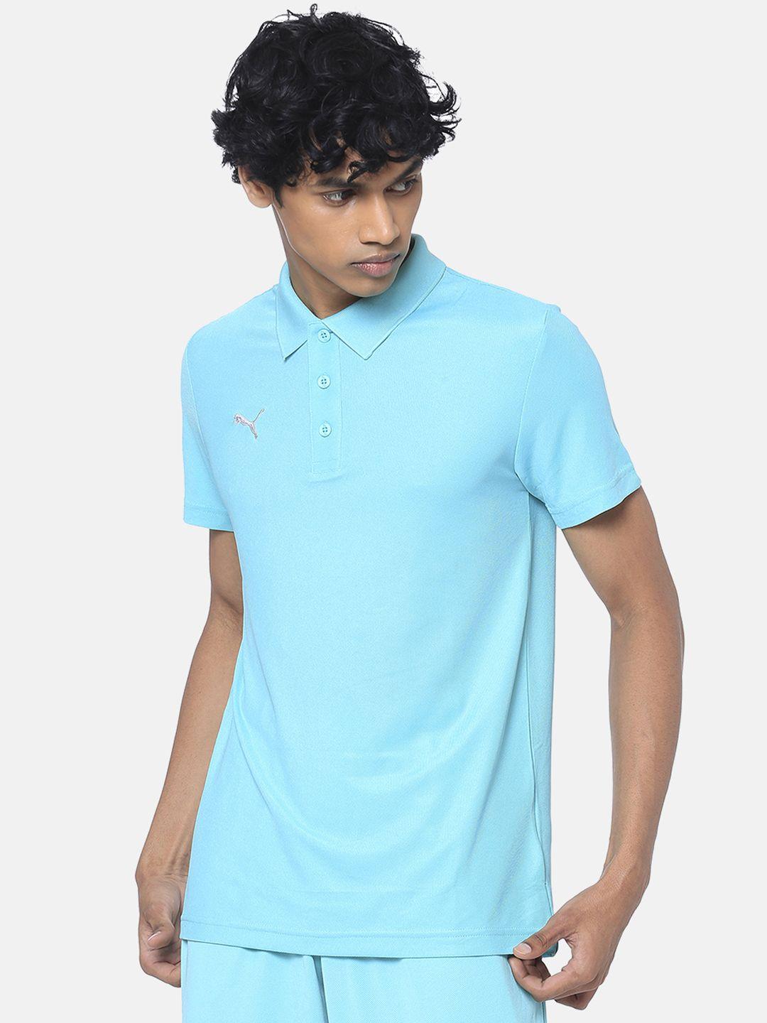 puma men turquoise blue self design match kit polo t-shirt