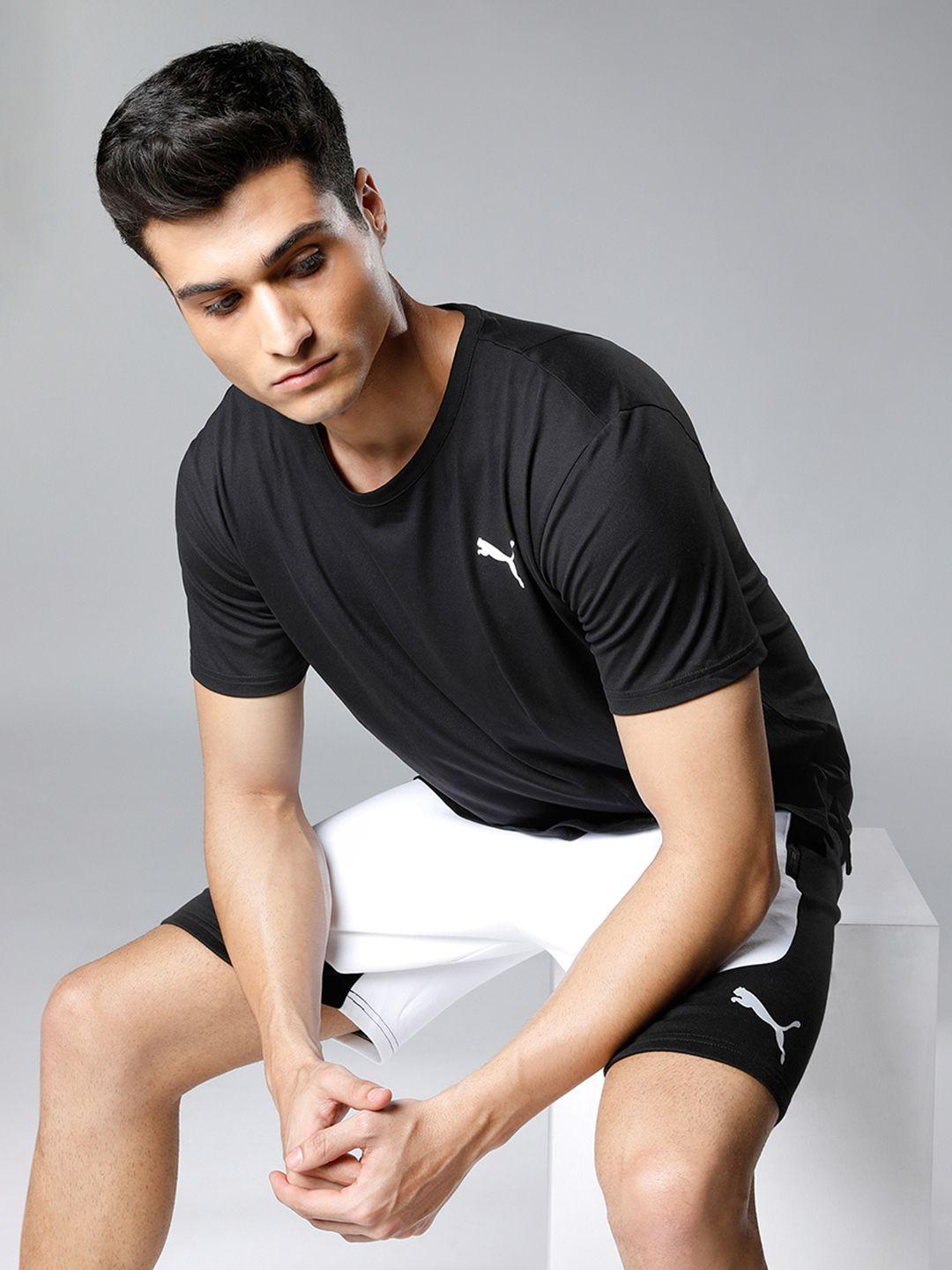 puma men white & black colourblocked shorts