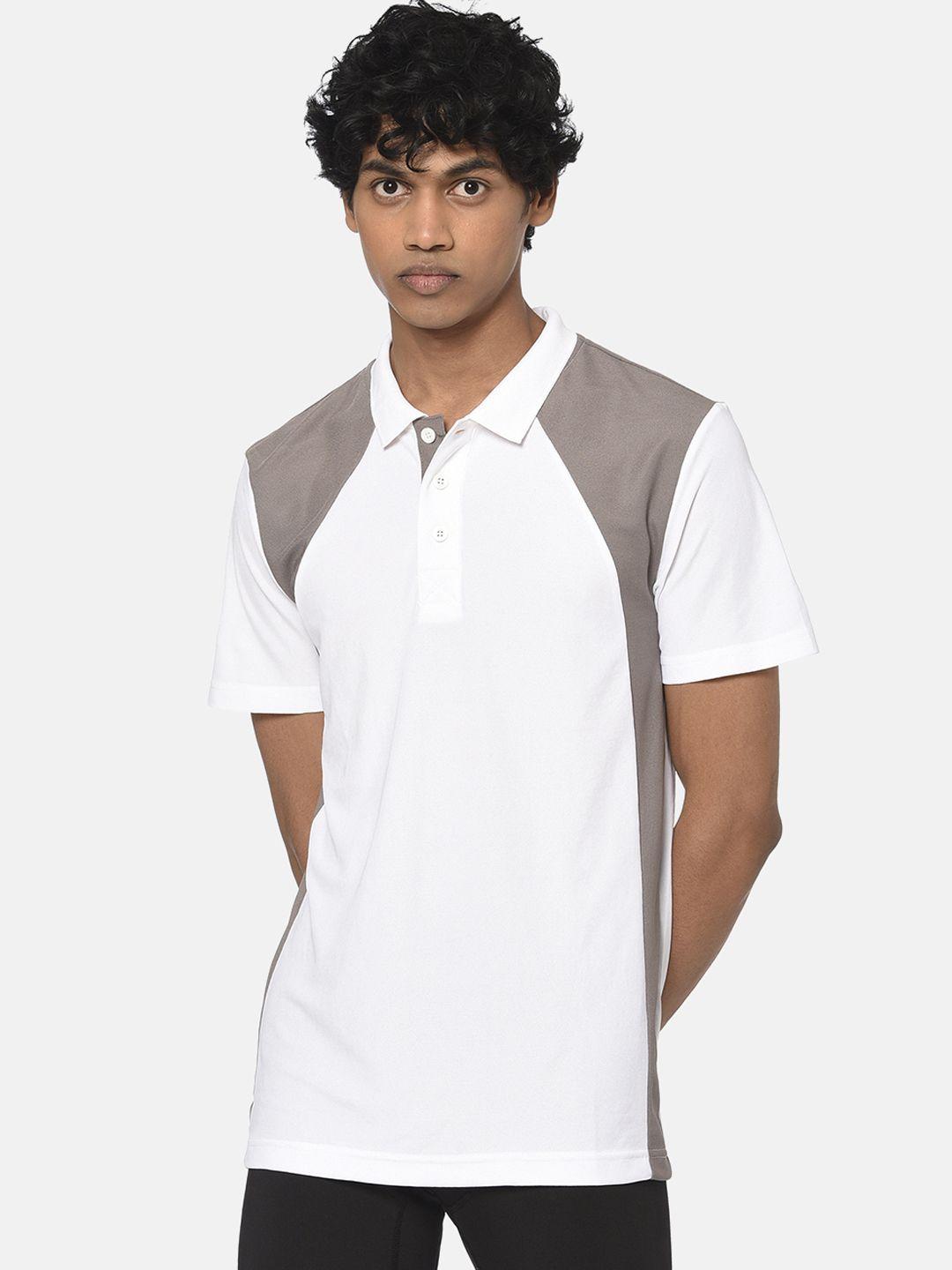 puma men white colourblocked polo collar train t-shirt