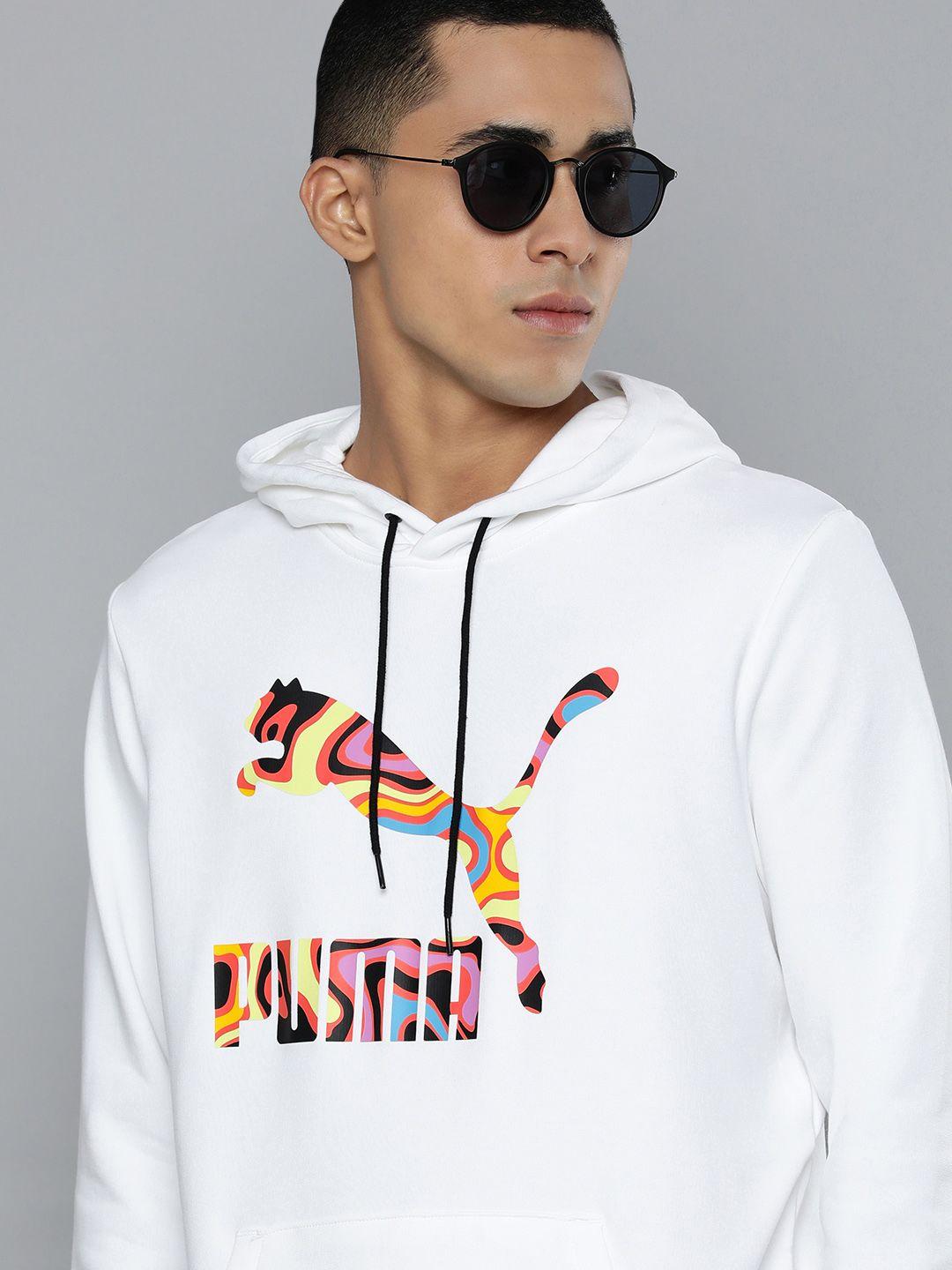 puma men white lava flow logo printed hooded sweatshirt