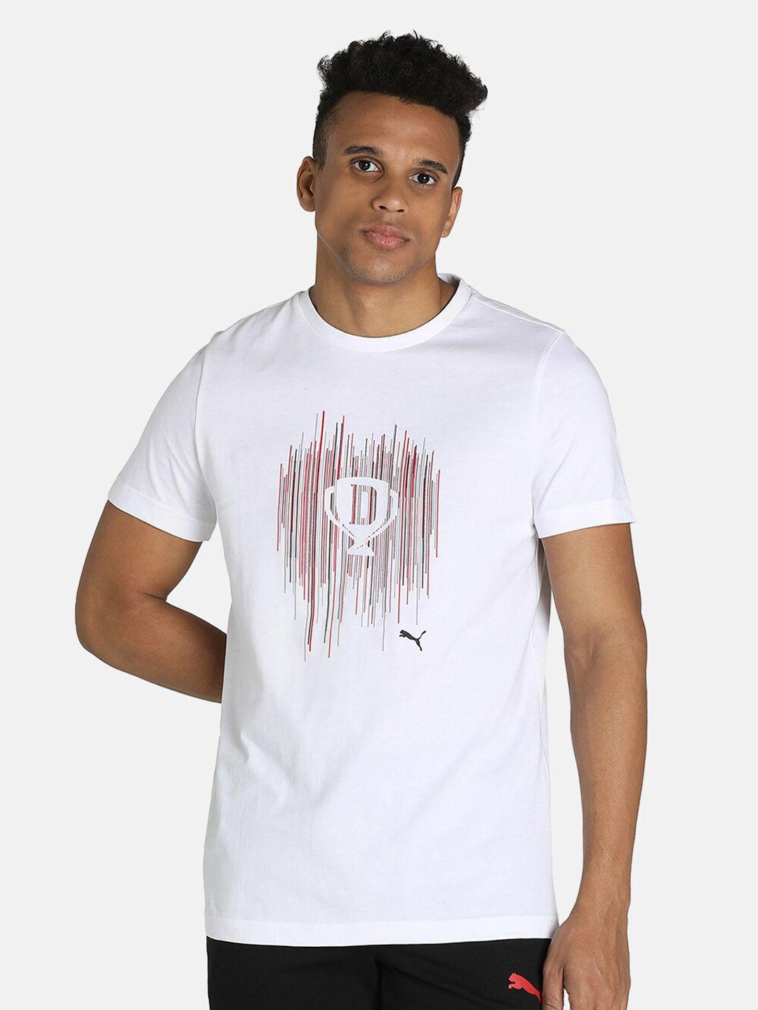 puma men white printed slim fit training or gym cotton t-shirt