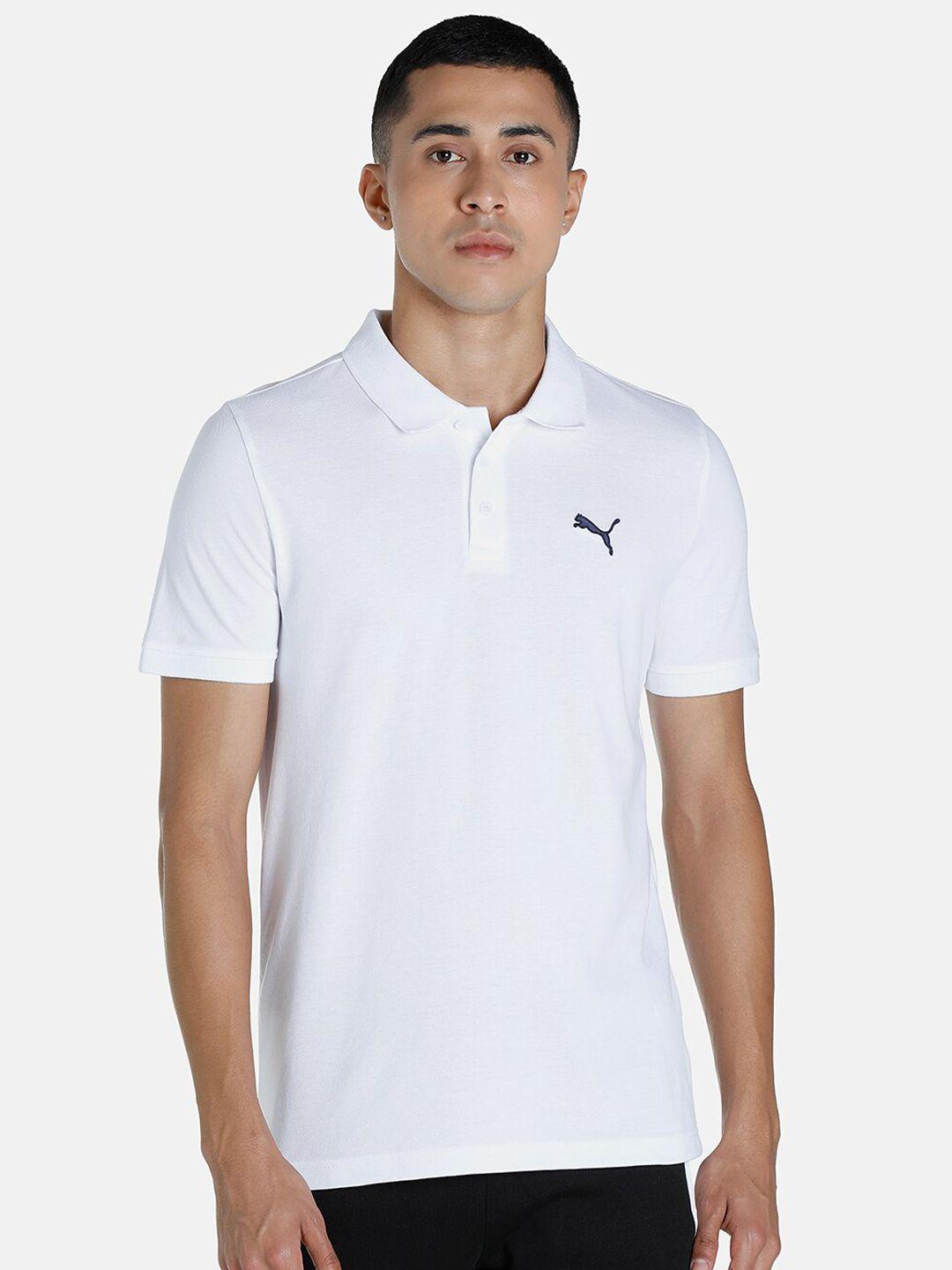 puma men white solid cotton tshirt