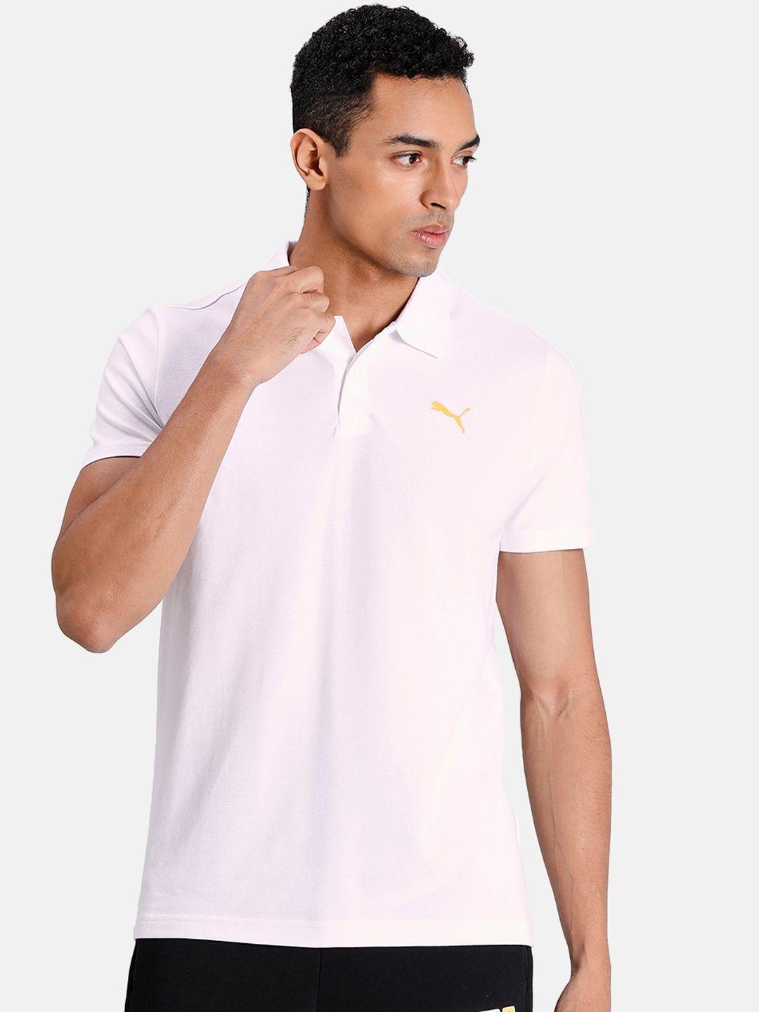 puma men white solid polo collar t-shirt