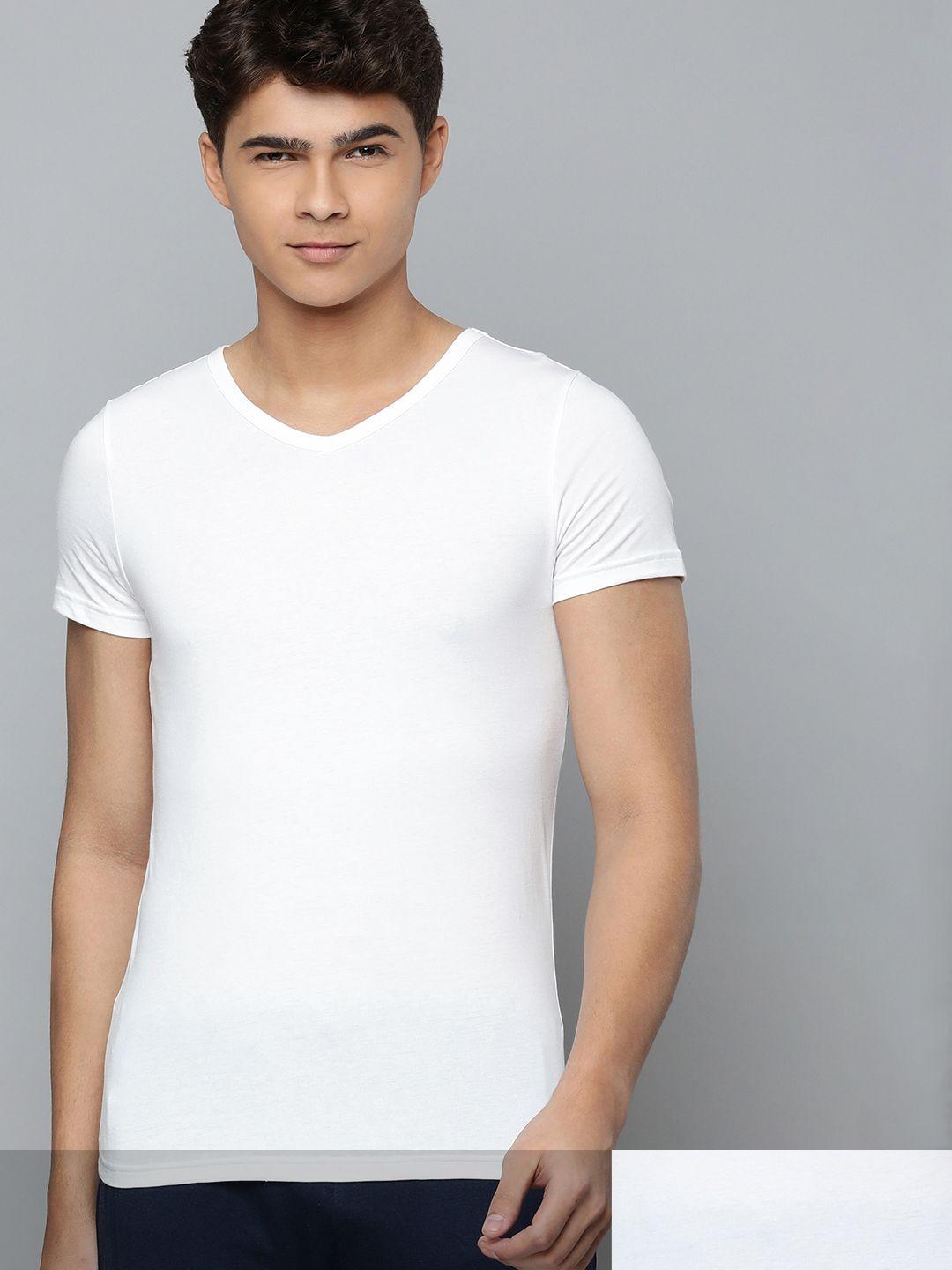 puma men white v-neck solid pure cotton t-shirt pack of 2