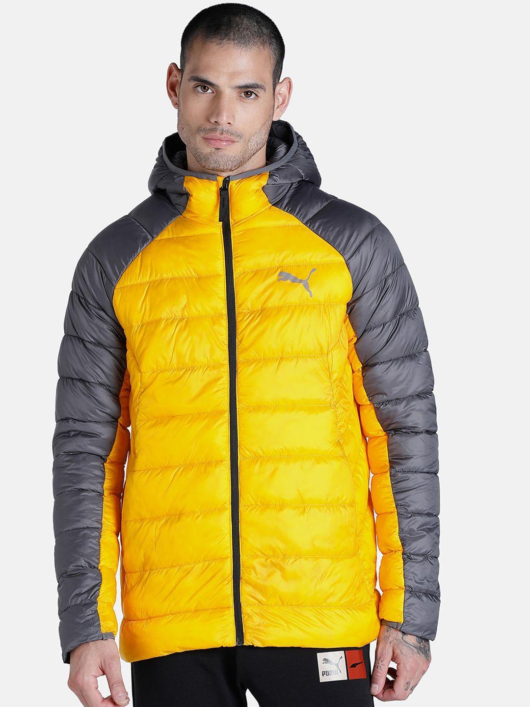 puma men yellow & grey pwrwarm packlite hd 600 down jacket