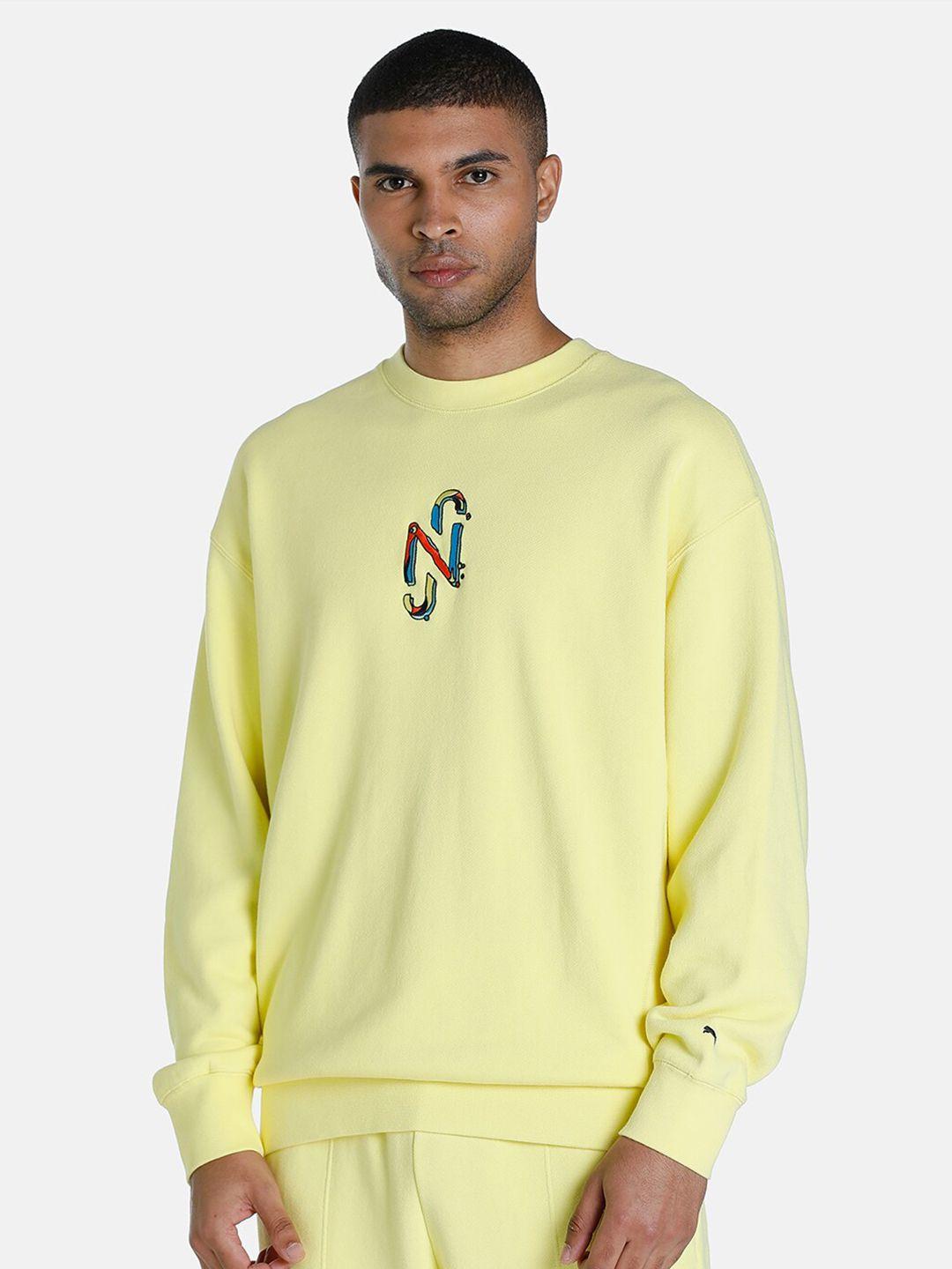 puma men yellow neymar jr. printed cotton sweatshirt