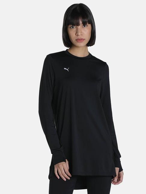 puma modest activewear black polyester solid active t-shirt