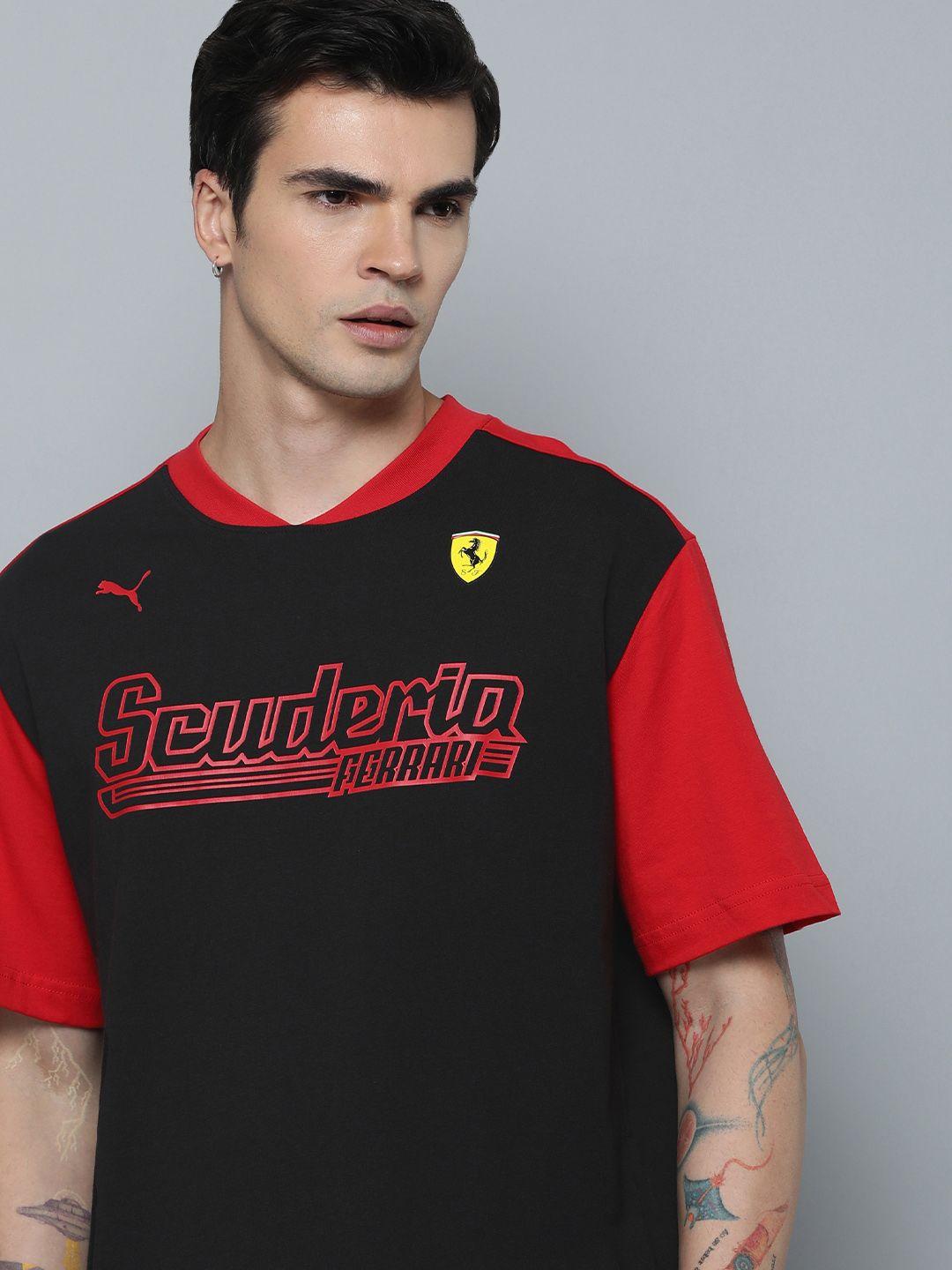 puma motorsport ferrari race statement logo print & colourblocked pure cotton t-shirt