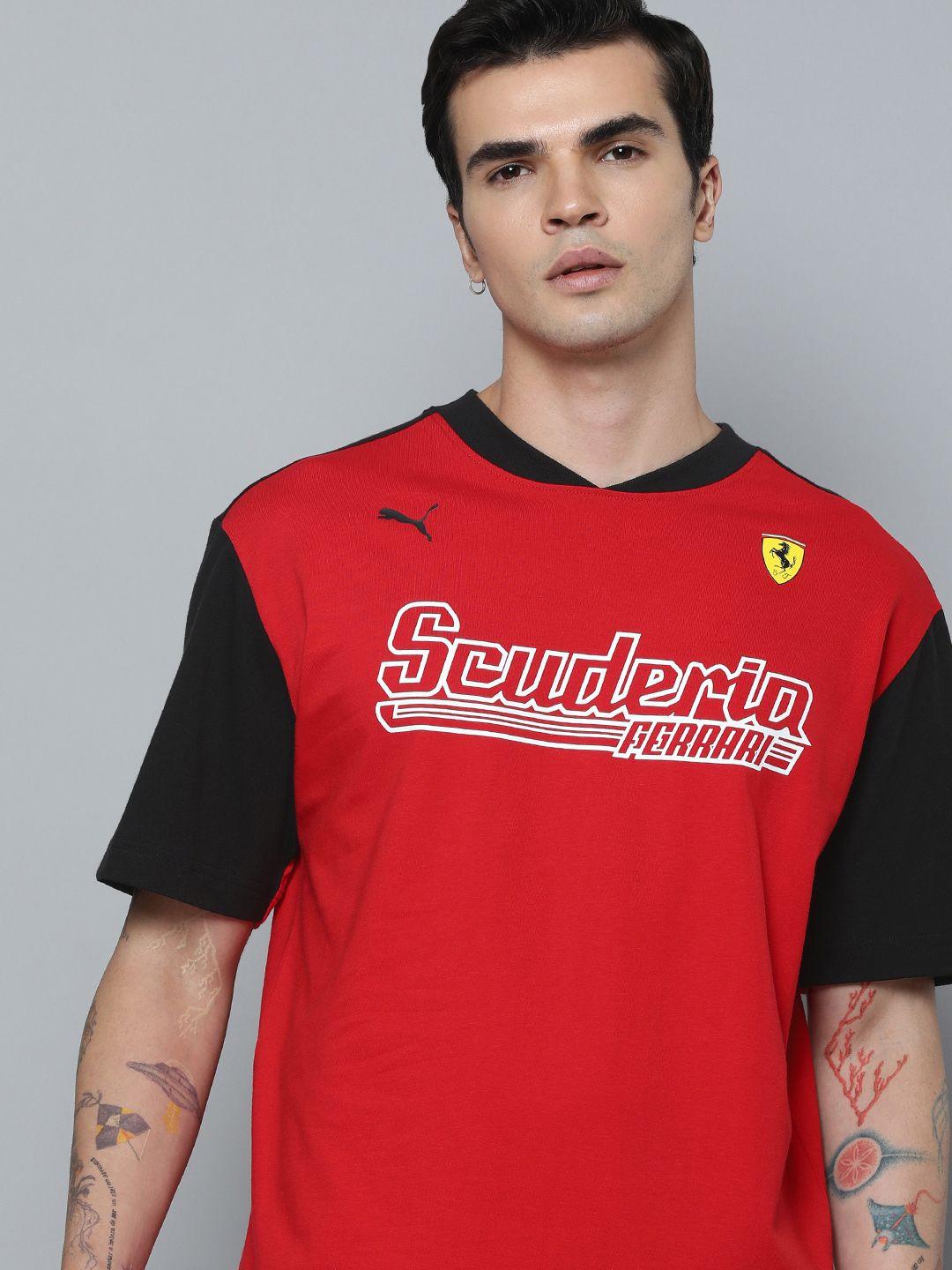 puma motorsport ferrari race statement logo print & colourblocked pure cotton t-shirt