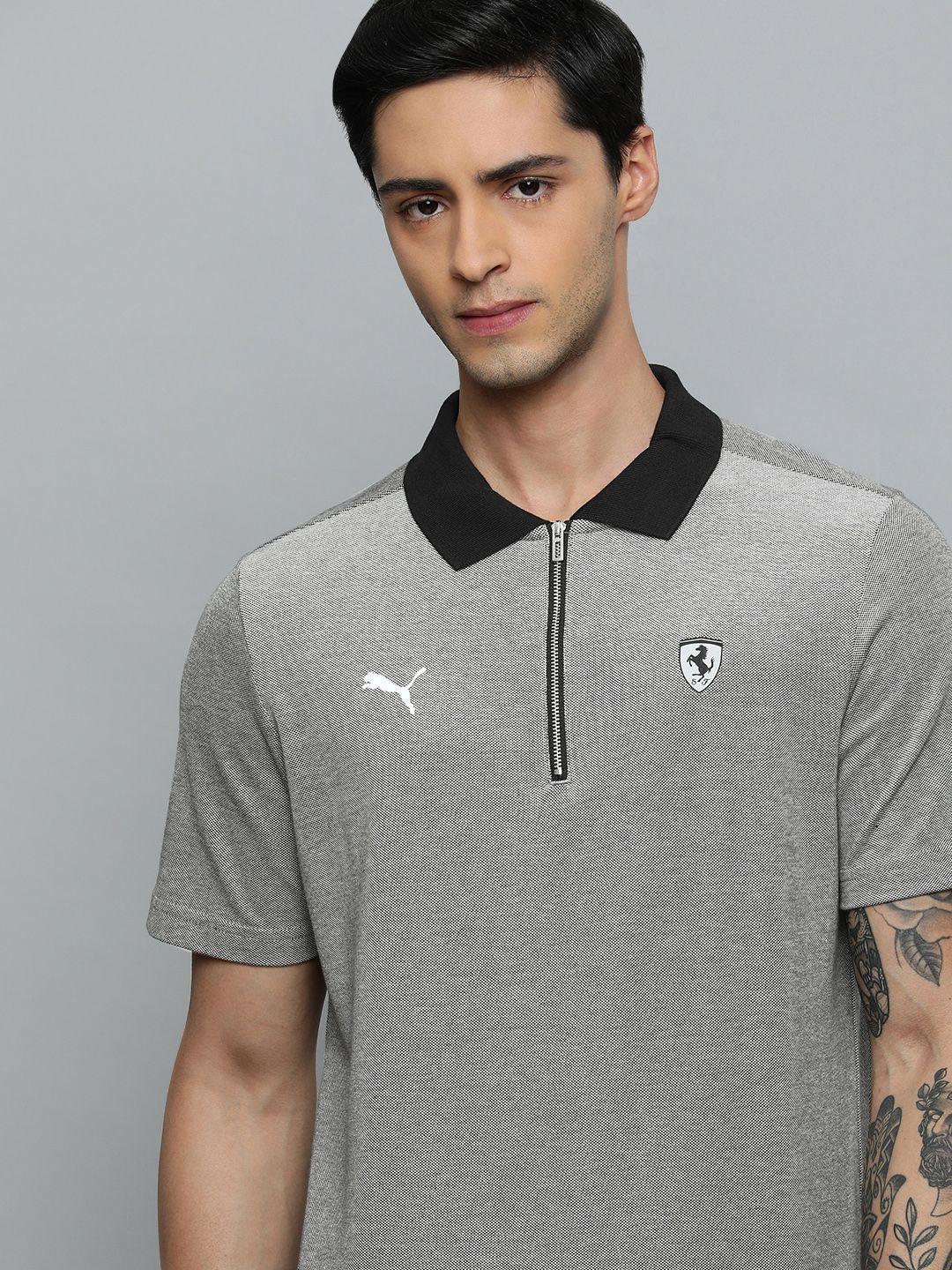 puma motorsport ferrari style 2 tone brand logo polo collar pure cotton t-shirt