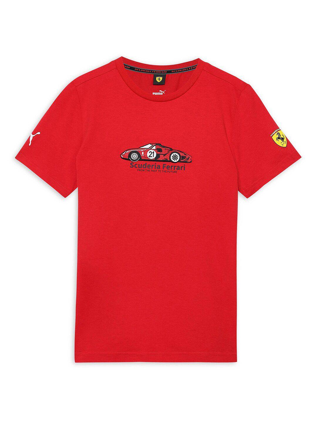 puma motorsport kids typography printed round neck embroidered cotton t-shirt