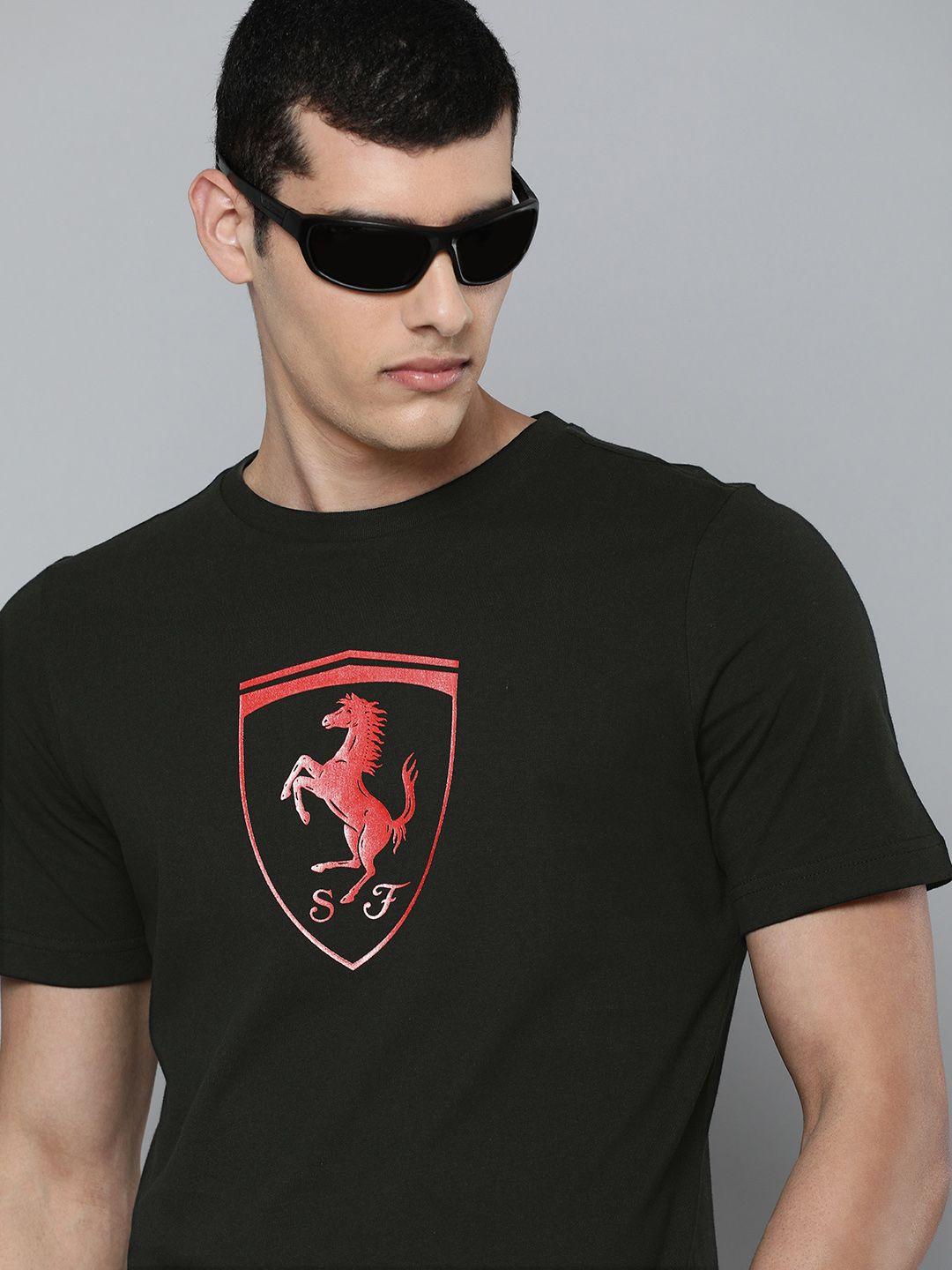 puma motorsport men black & red brand logo scuderia ferrari formula 1 printed applique t-shirt