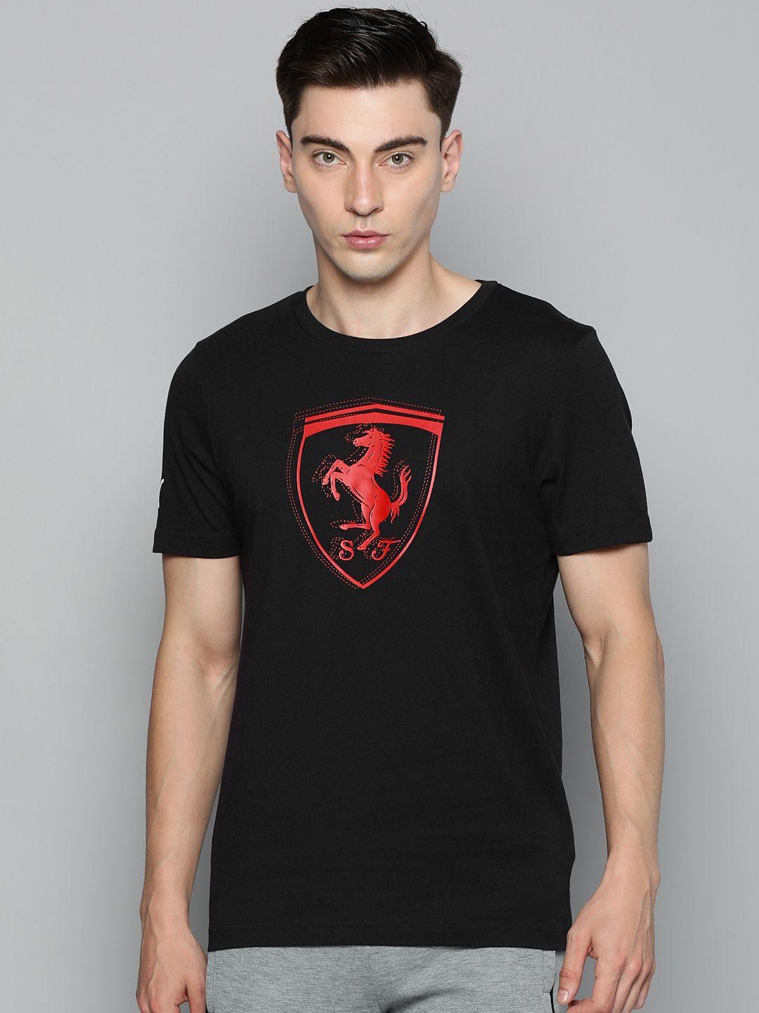 puma motorsport men black & red scuderia ferrari race tonal shield printed motorsport t-shirt