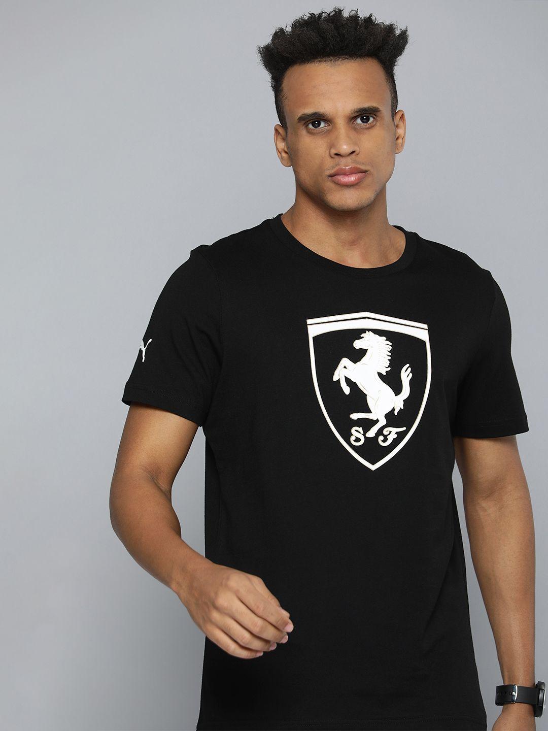 puma motorsport men black & white printed ferrari race big shield t-shirt
