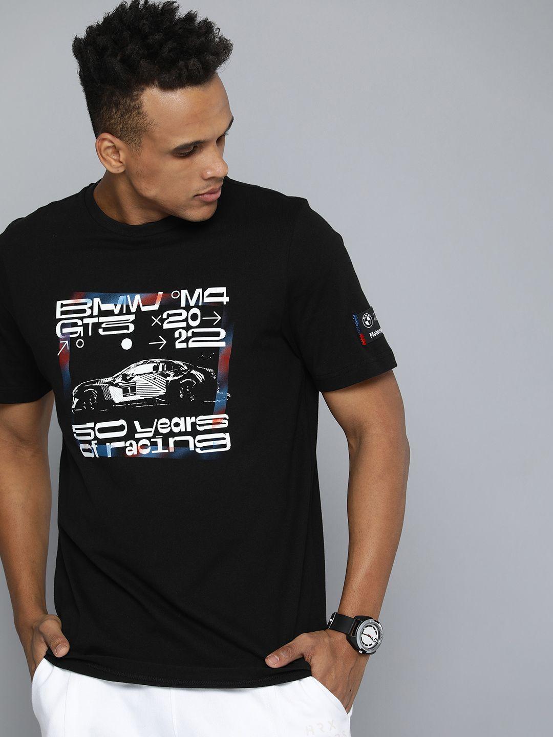 puma motorsport men black bmw m motorsport statement car printed pure cotton t-shirt