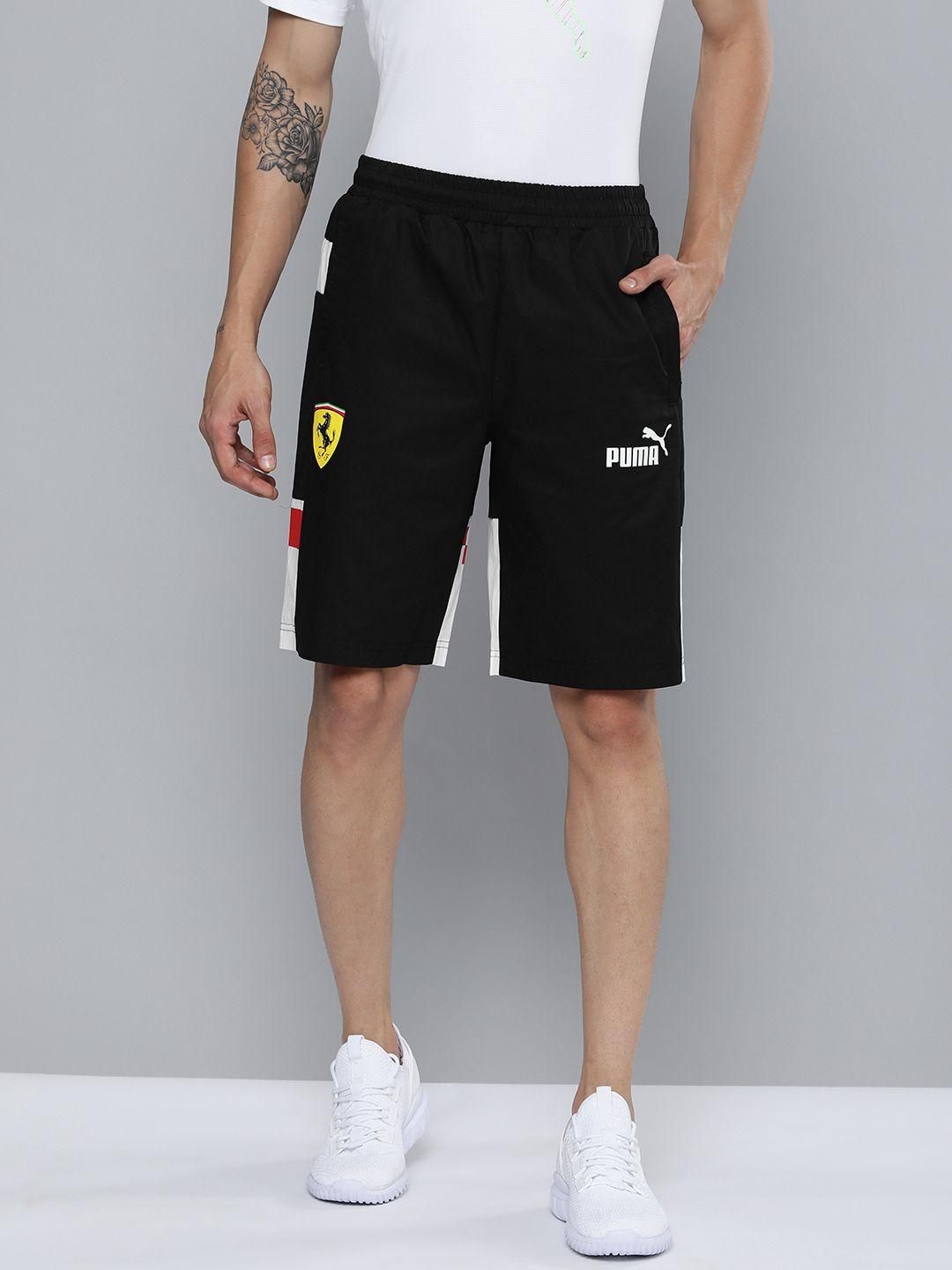 puma motorsport men black colourblocked scuderia ferrari race sports shorts