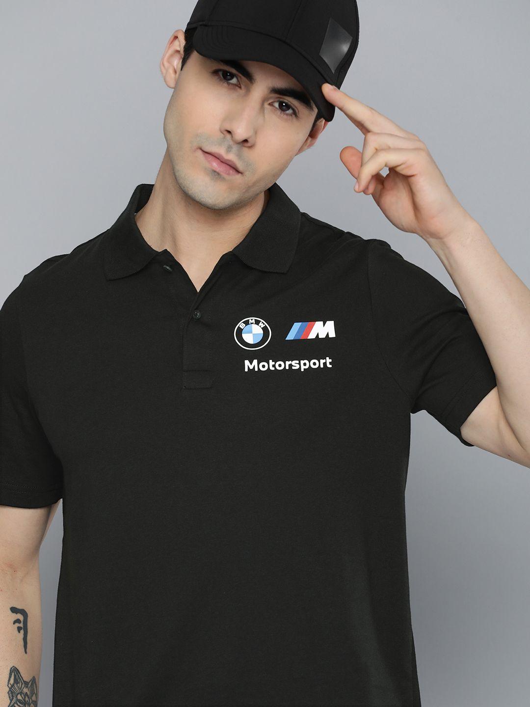 puma motorsport men black polo collar pure cotton bmw m ess t-shirt